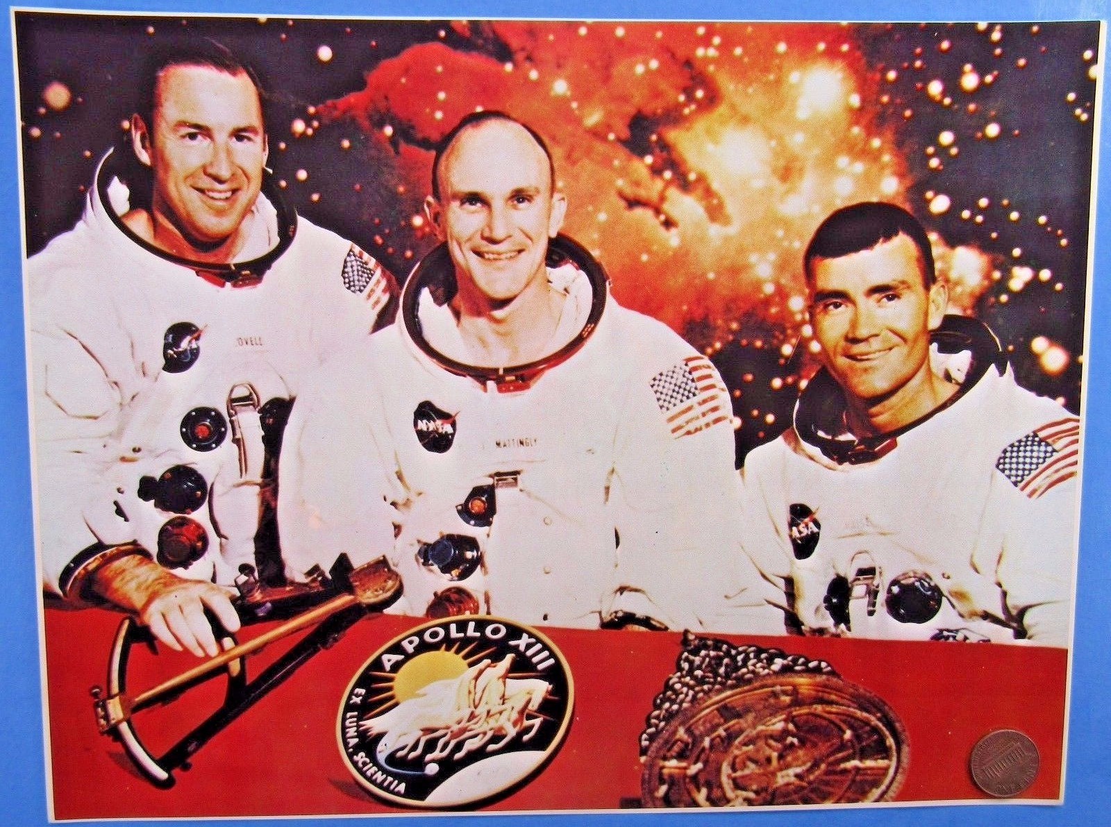 Litho Photo PRINT '70 vtg NASA Apollo 13 Lovell Mattingly Haise 10.5 x 8" photo