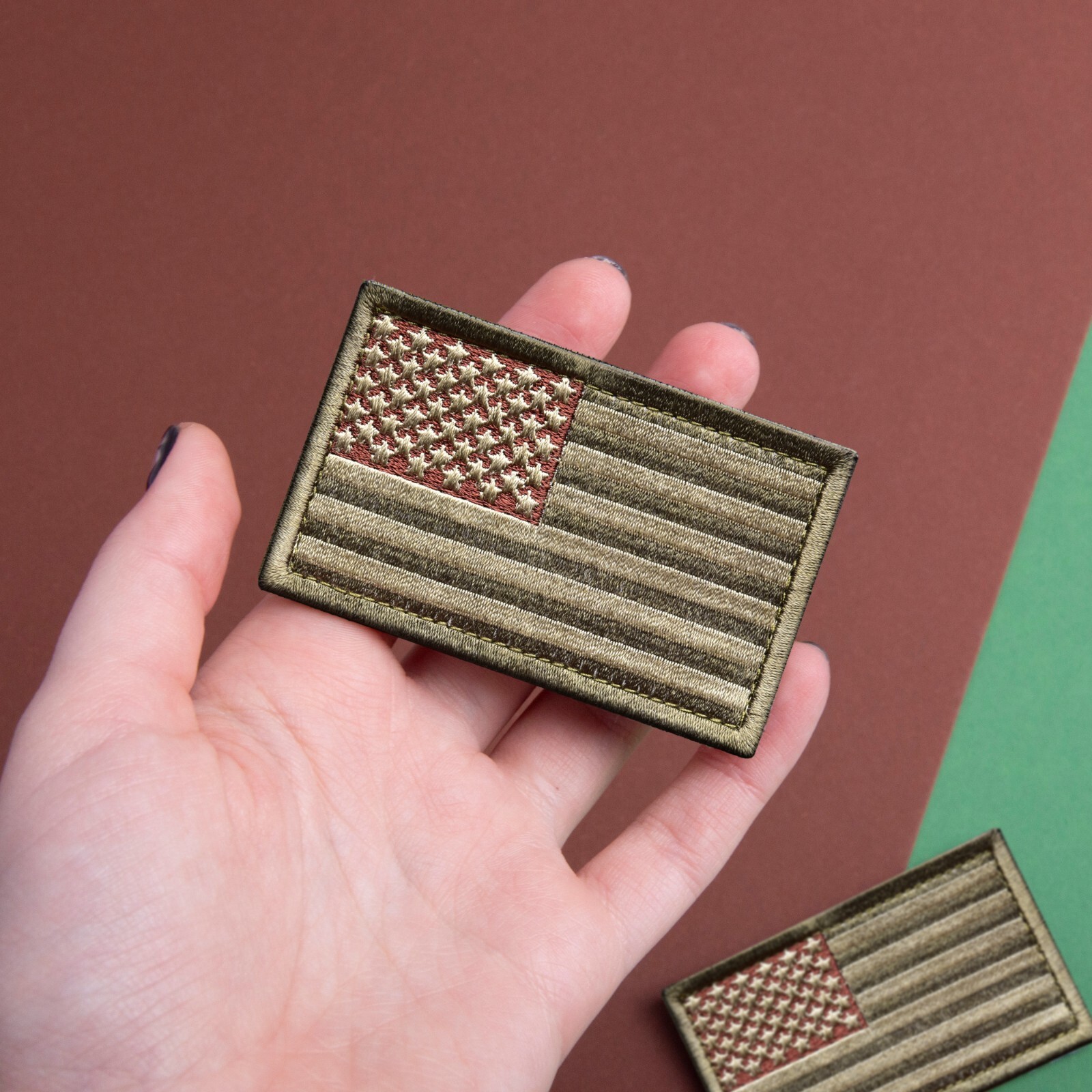 2Pcs American Flag Patch Set with Hook and Loop, Od Green Subdued Flag Patch