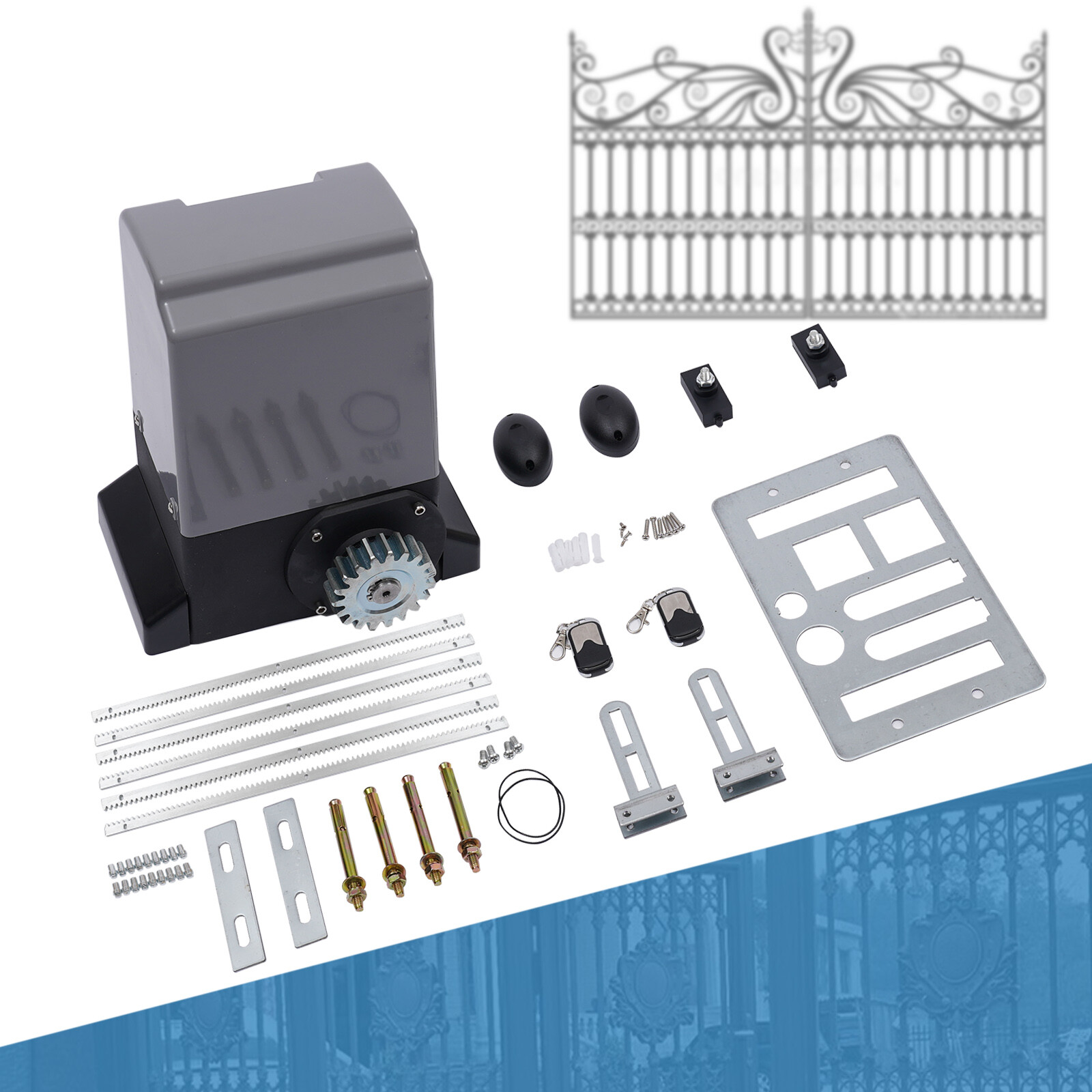Automatic Gate Opener 1200/2000Kg Sliding Gate Motor 6M Rack Remotes System 110V