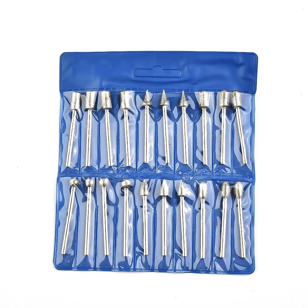 20 Pcs 120 Grit Electroplated Diamond Burr Drill Bit Set Rotary Grinding Tools