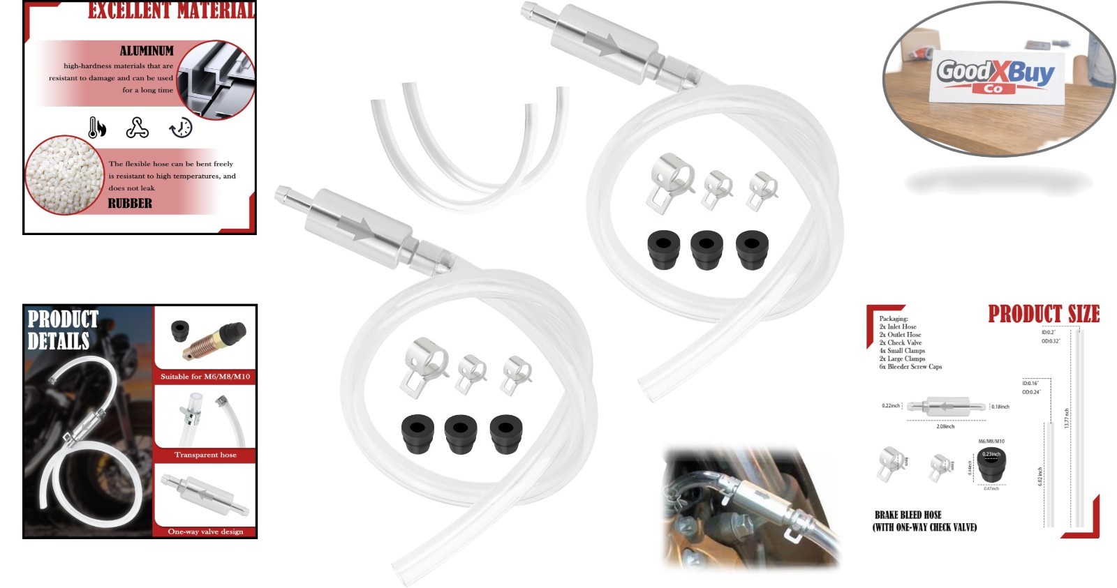 Motorcycle Brake Fluid Bleeder Kit with Check Valve Clamps Hydraulic Maintena...
