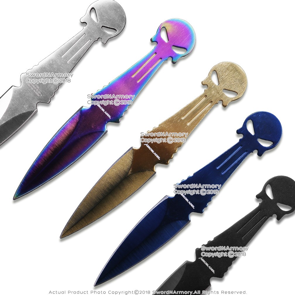 6" Black Ninja Skull Tactical Titanium Throwing Knife 3pc Sheathed Set