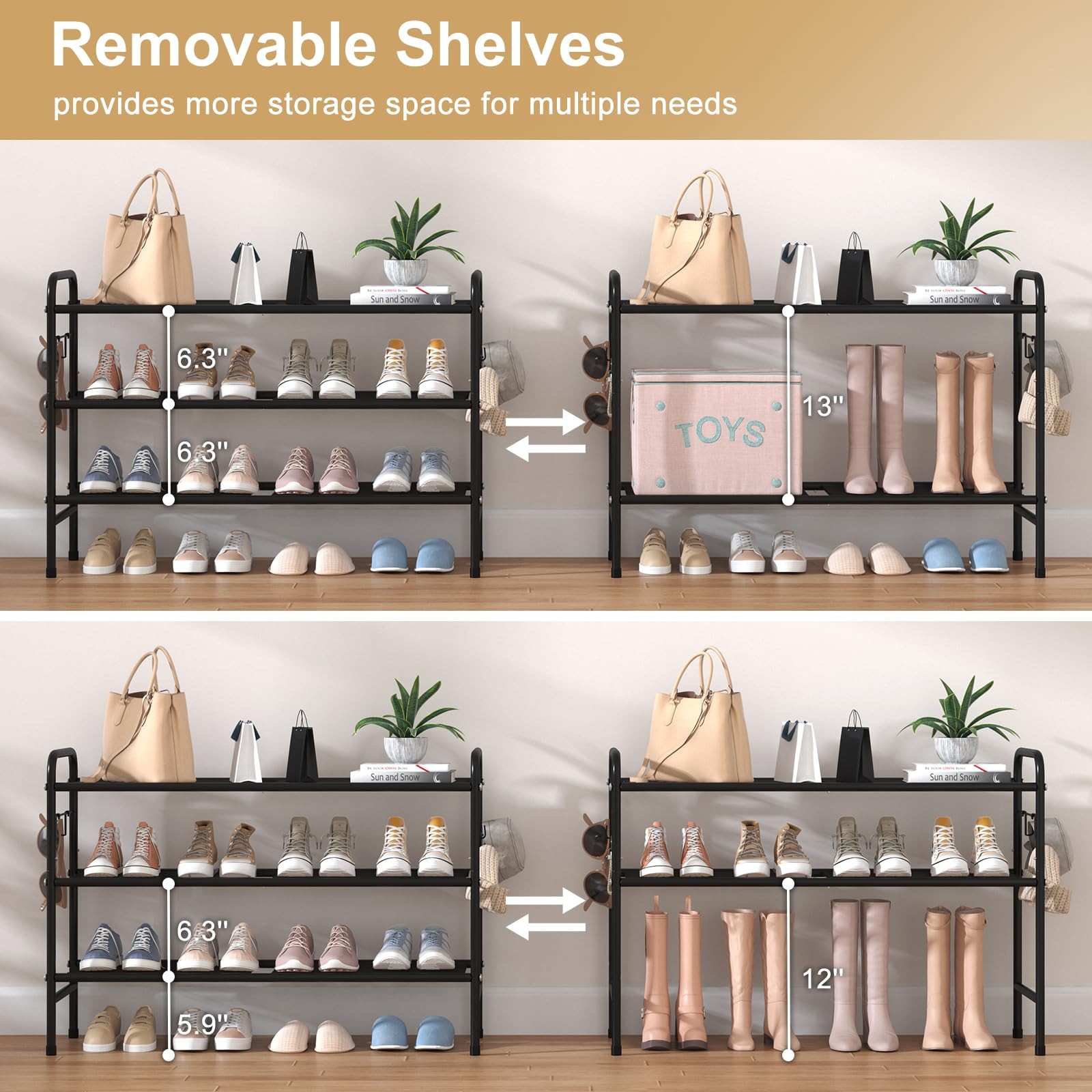 Shoe Rack Organizer Metal Wide Long Storage Tier 33 Side 4-Tier