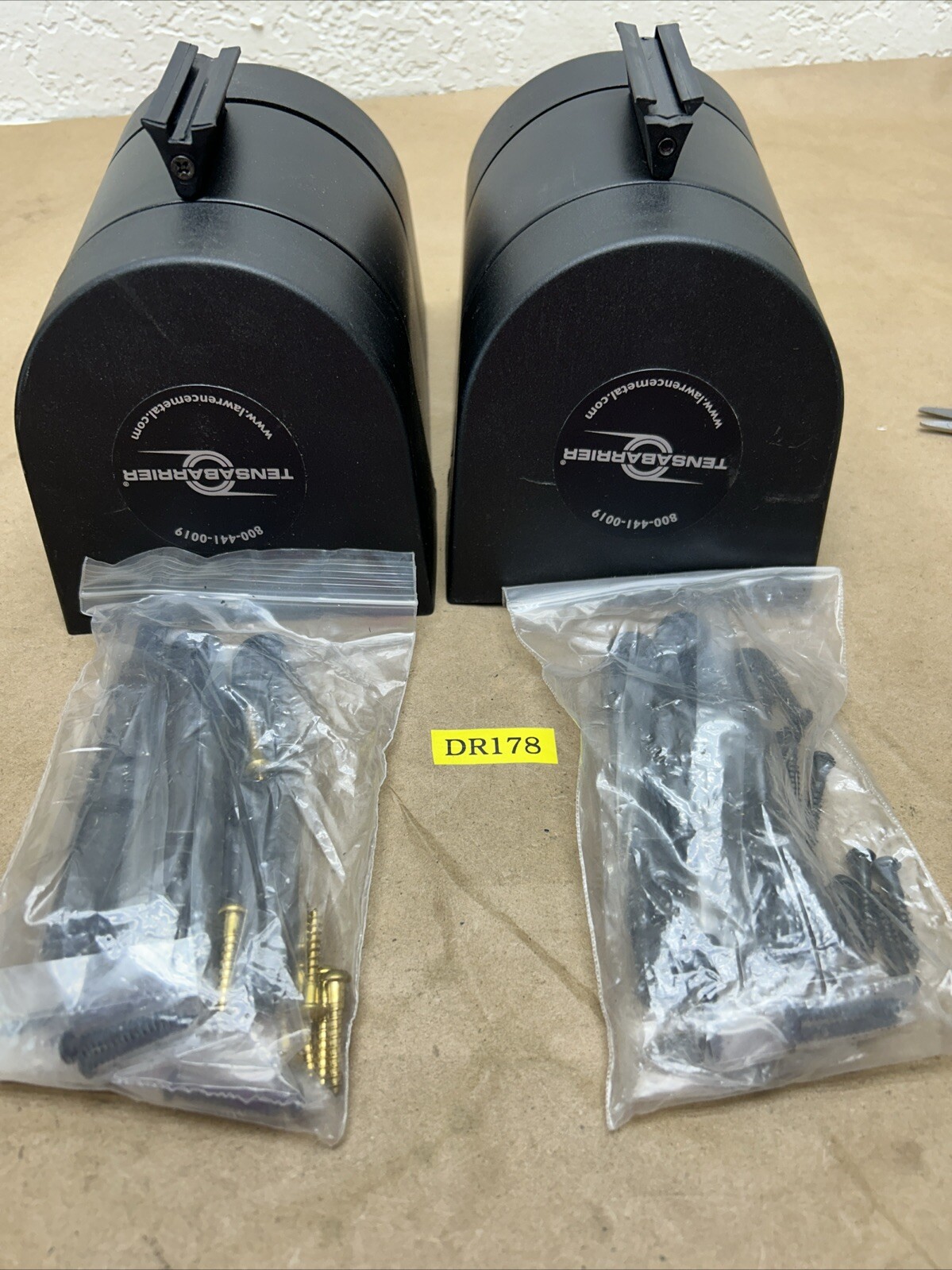 (2) Tensabarrier Wall Mount Black/ Yellow Stripe Retractable Belt Barrier NNB