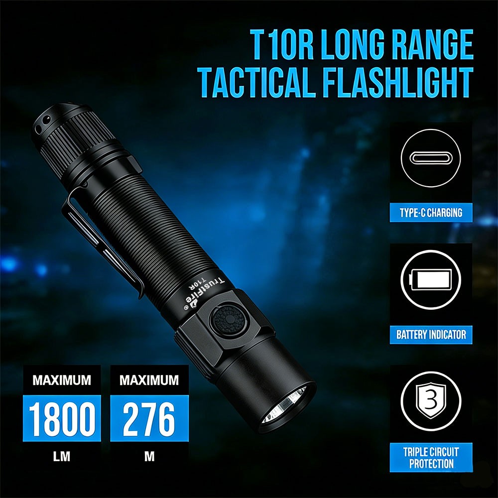 TrustFire T10R 1800Lumen w Tactical LED Flashlight Rechargeable LED Torch US