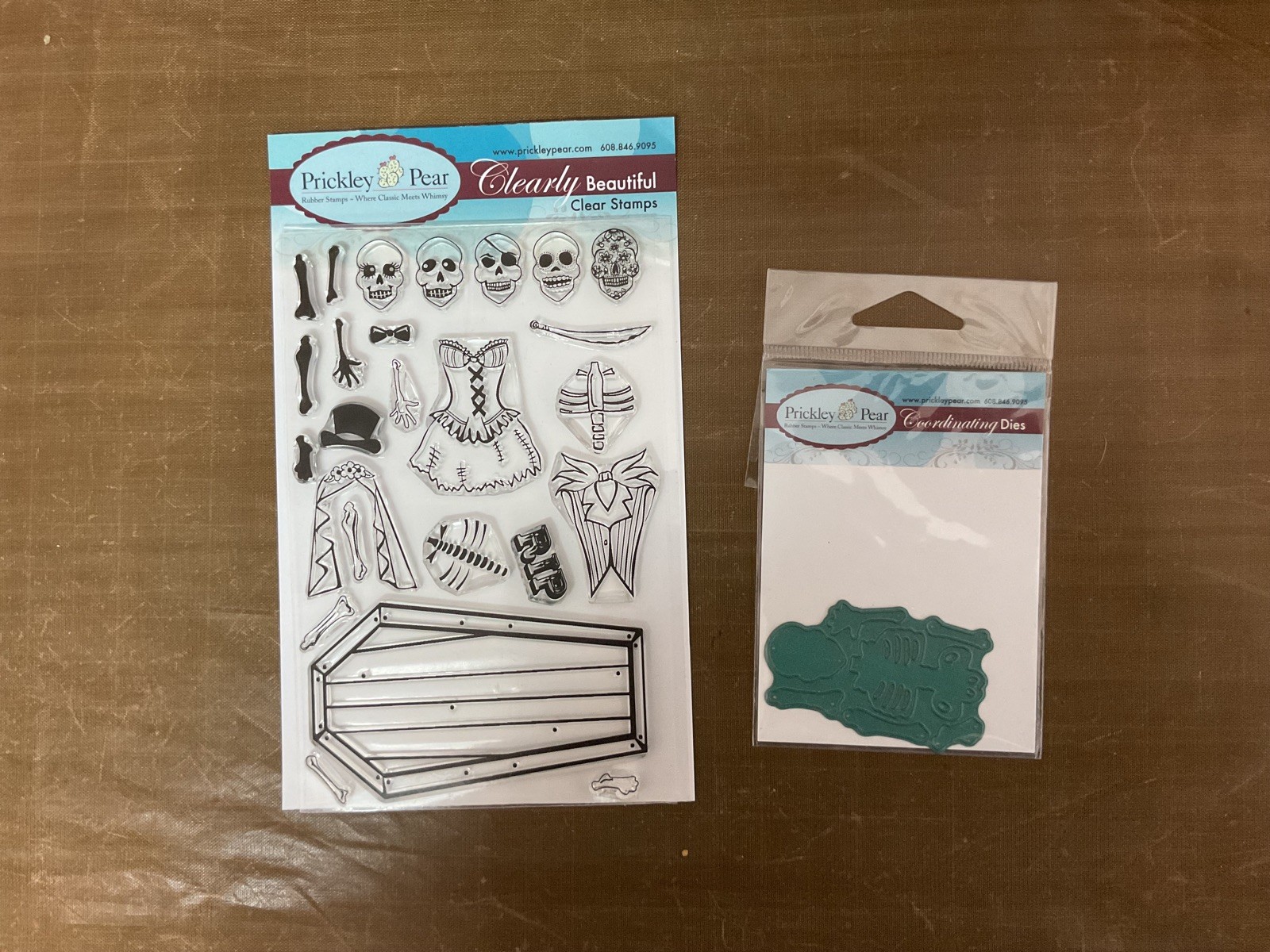PRICKLEY PEAR DANCING SKELETON STAMP & METAL DIE SET  HALLOWEEN COFFIN FREE SHIP