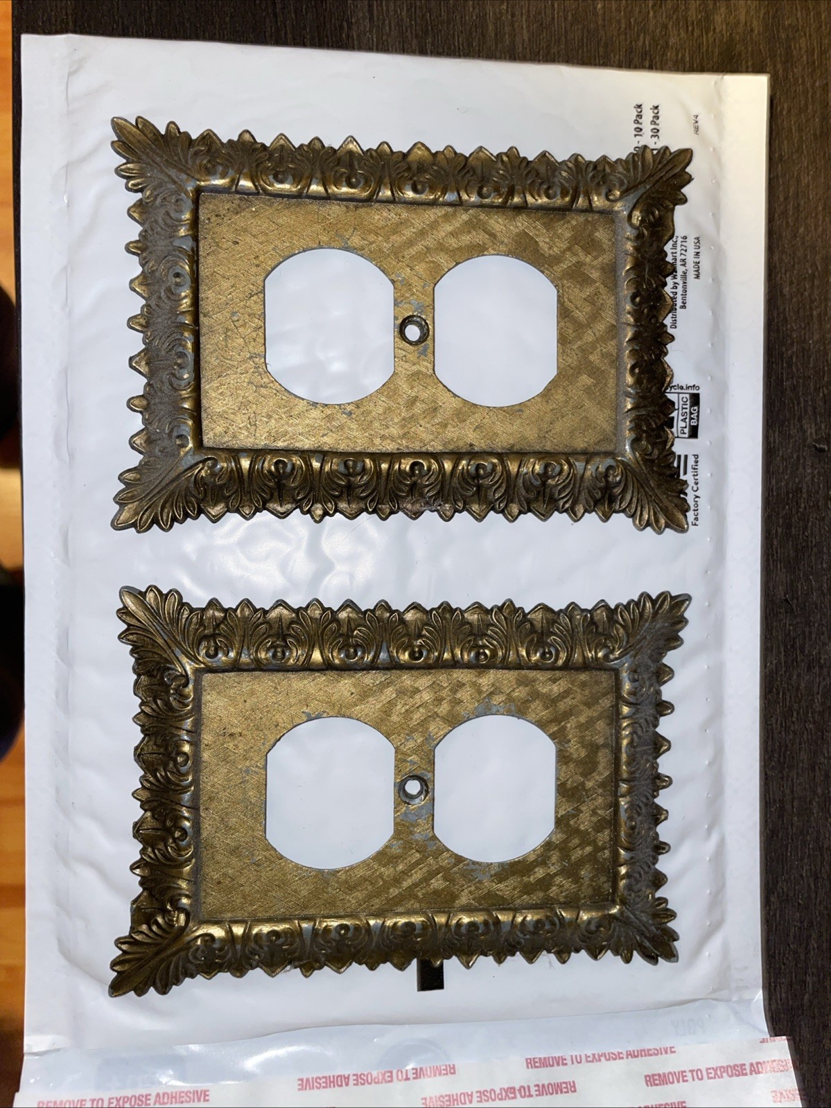 (2) Vintage McM Brass Outlet Cover Wall Plates - M.C. Co #3025 - Ornate Floral