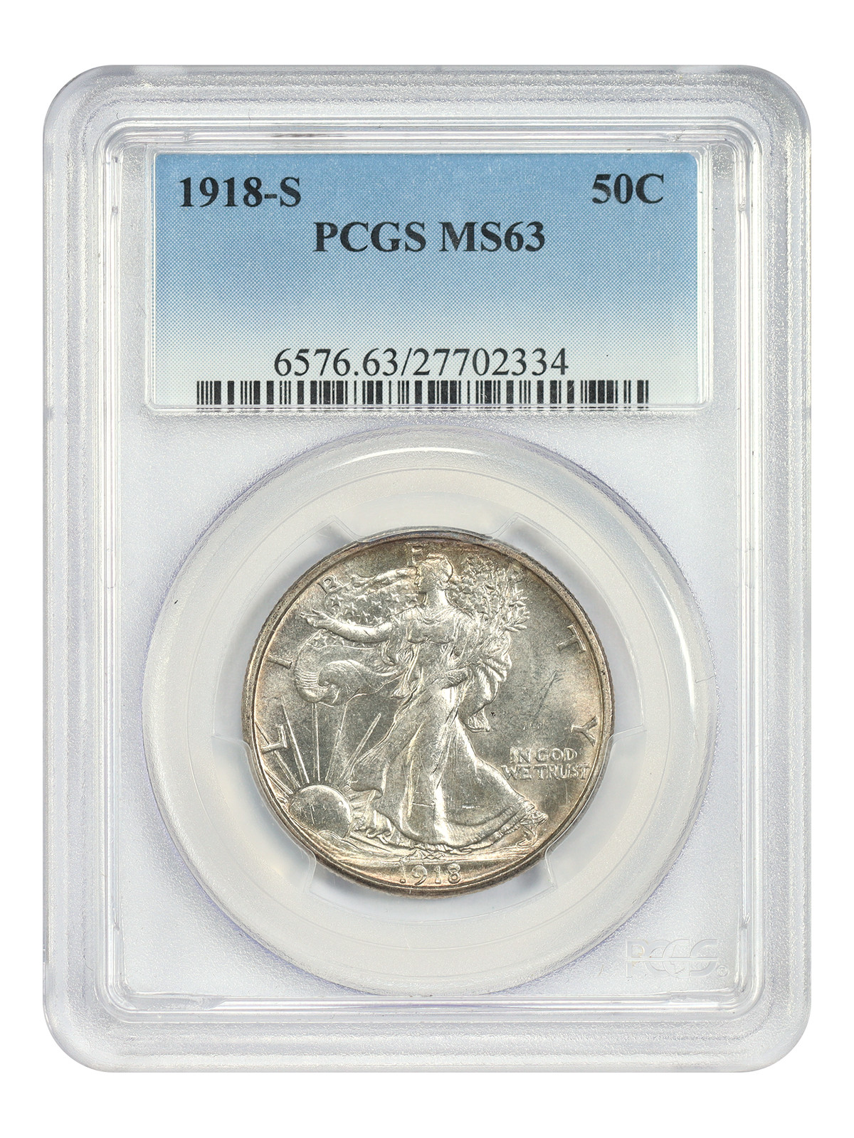 1918-S 50C PCGS MS63 - Walking Liberty Half Dollar - Scarce Early Walker