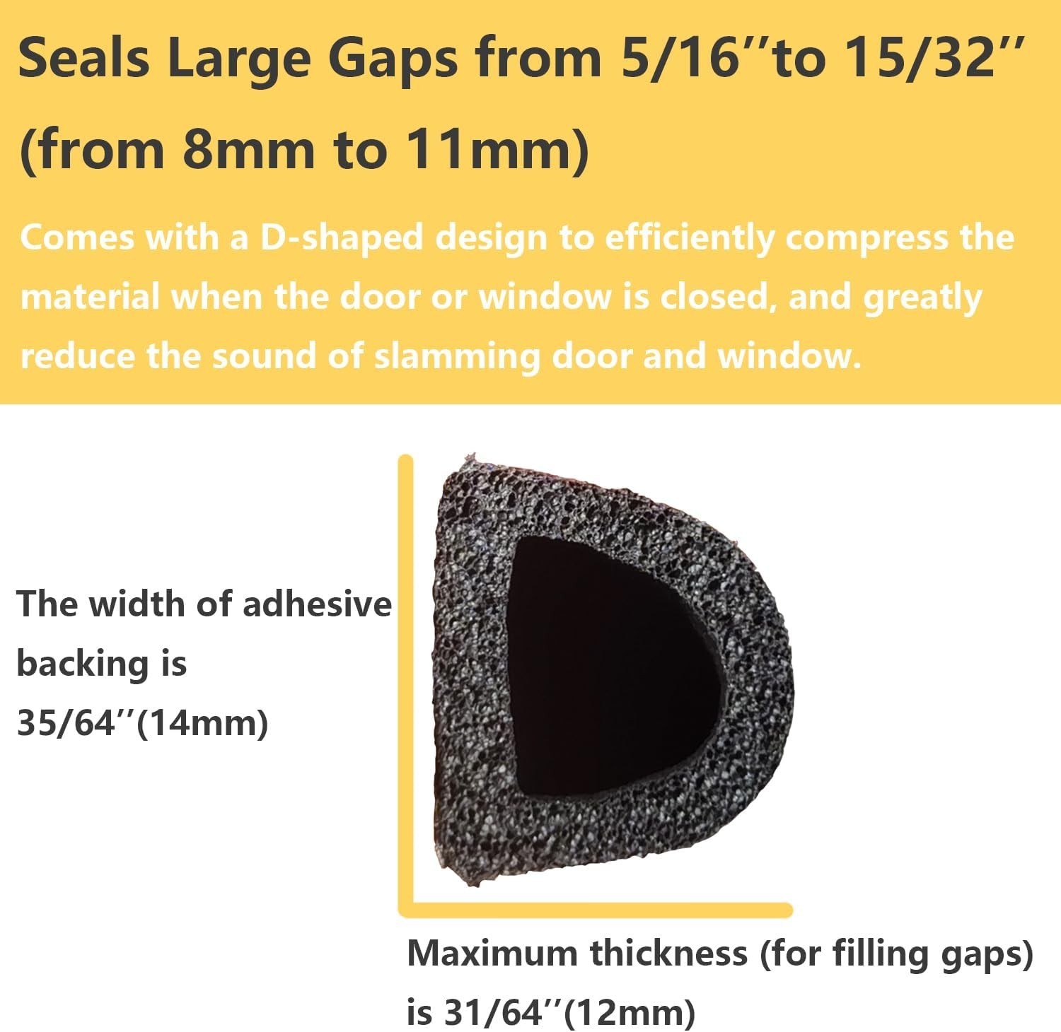 D-Shape Weather Stripping Seal - 18 Feet Multi-Purpose EPDM for Doors & Windows