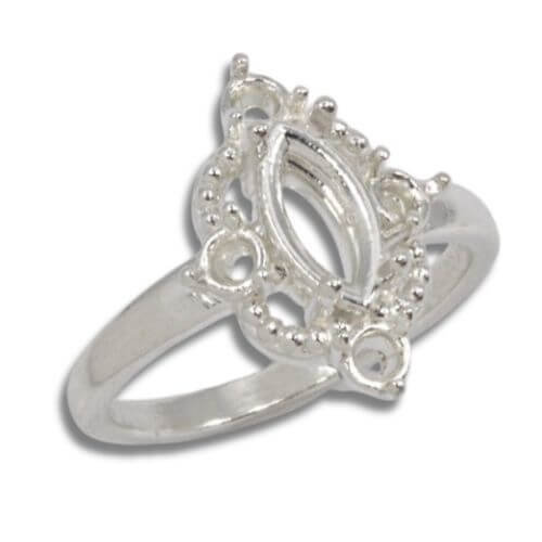 Sterling Marquise Accented Milgrain Pre-notched Ring Mounting Ring Sizes 4-11