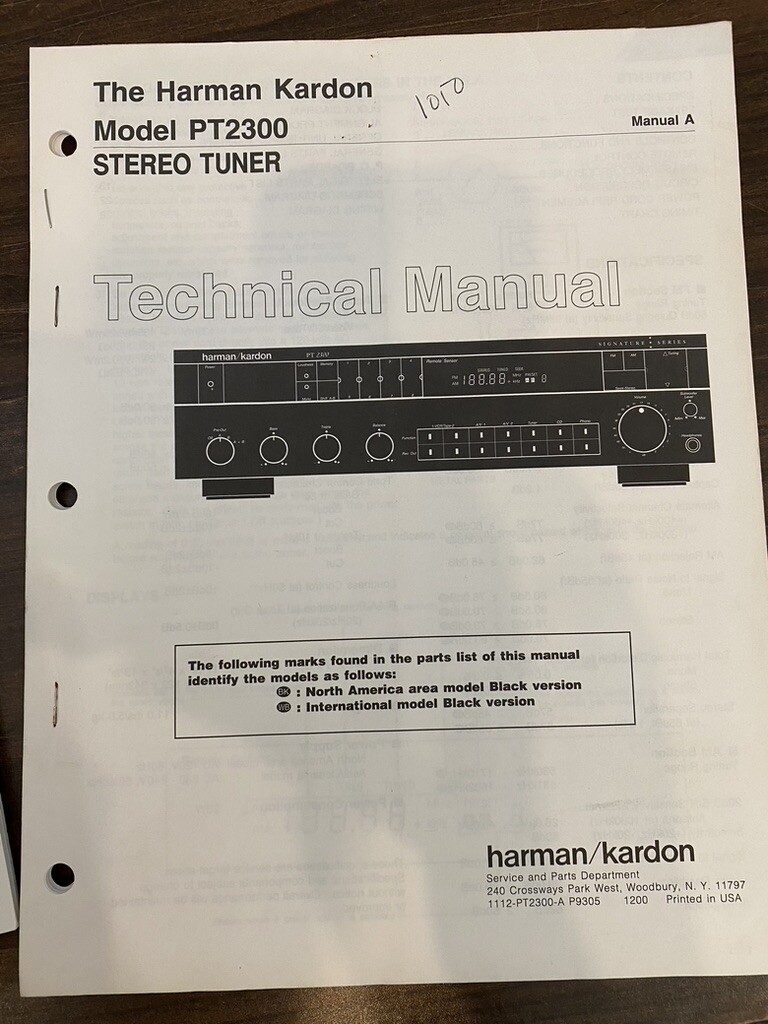 HARMAN KARDON pt2300 pt-2300 Service Manual *ORIGINAL* BOOK OR PDF-FREE SHIPPING
