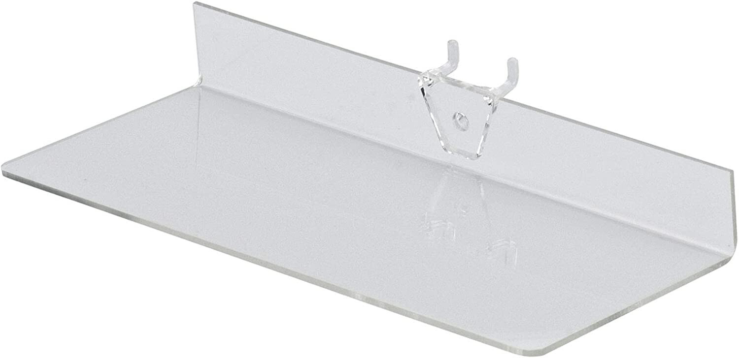 Lot of 50 Acrylic Shelves ¼" Pegboard 9” Long x 4” Wide Clear Shelf Plastic