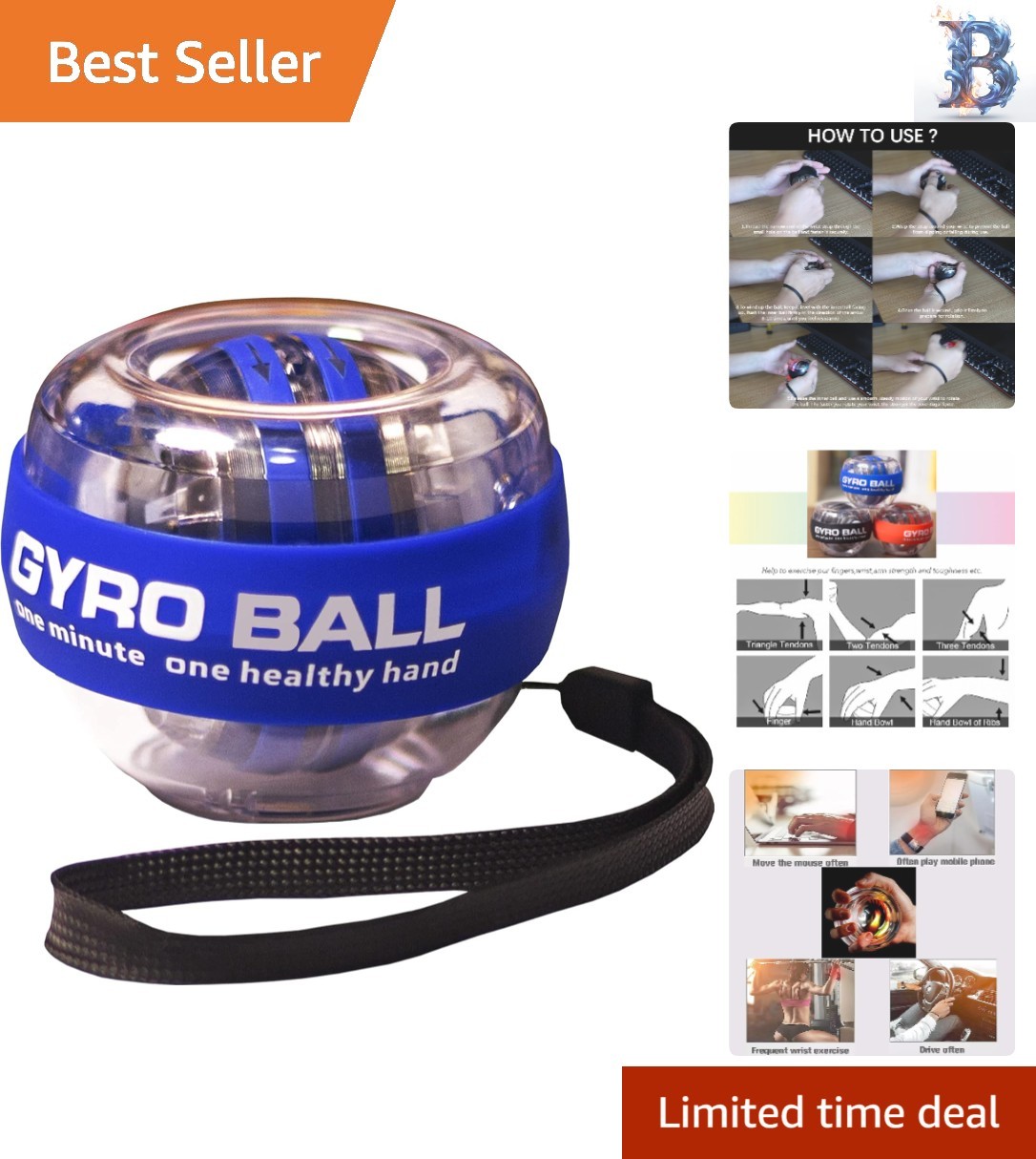 Auto-Start LED Wrist Gyro Ball - Forearm Exerciser for Strength and Coordination