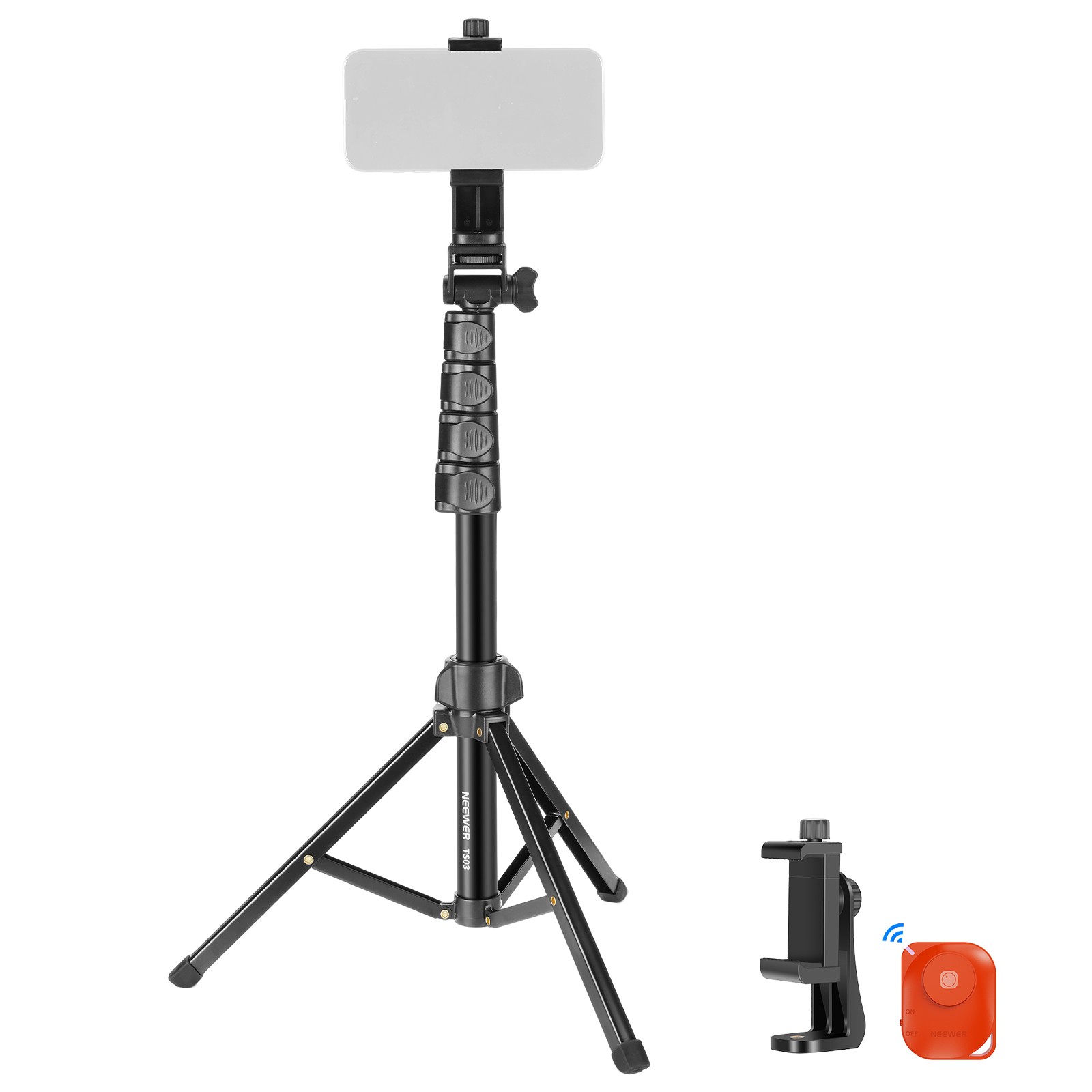 NEEWER TS03D Phone Tripod w/Remote, 66" for iPhone/Camera, Video Recording
