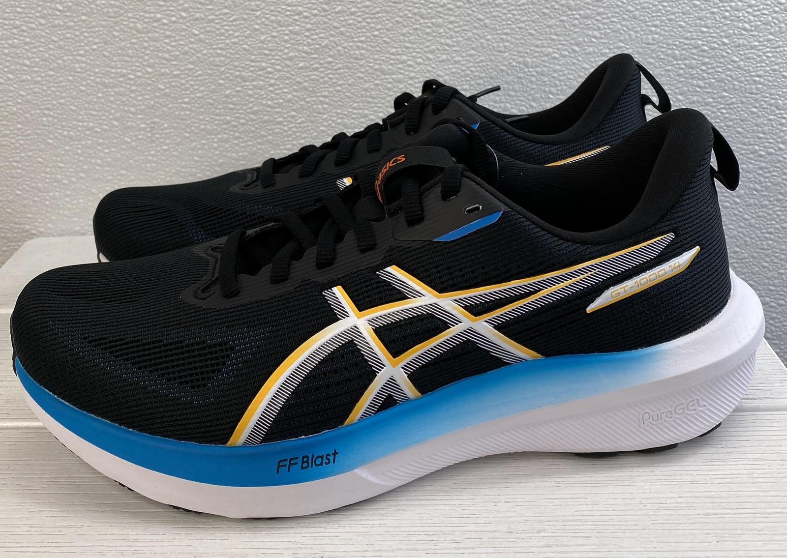 Asics GT-1000 14 Men's Size 10.5 Extra Wide Black/Yamabuki Mesh Running Sneakers
