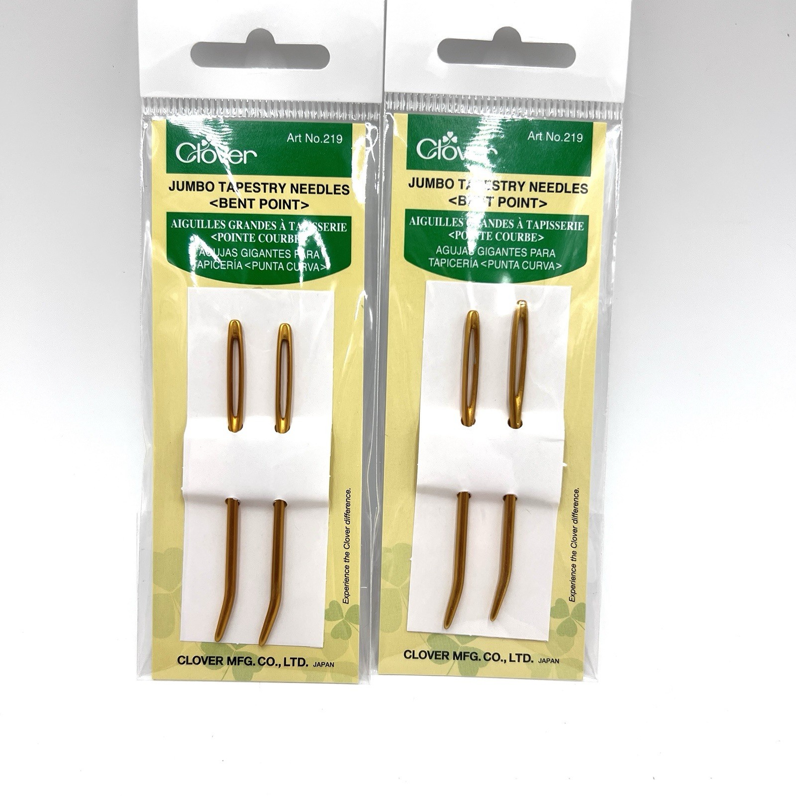 Lot Of 2 Packs Clover Jumbo Tapestry Needles Bent Point #219 Aluminum Gold Color