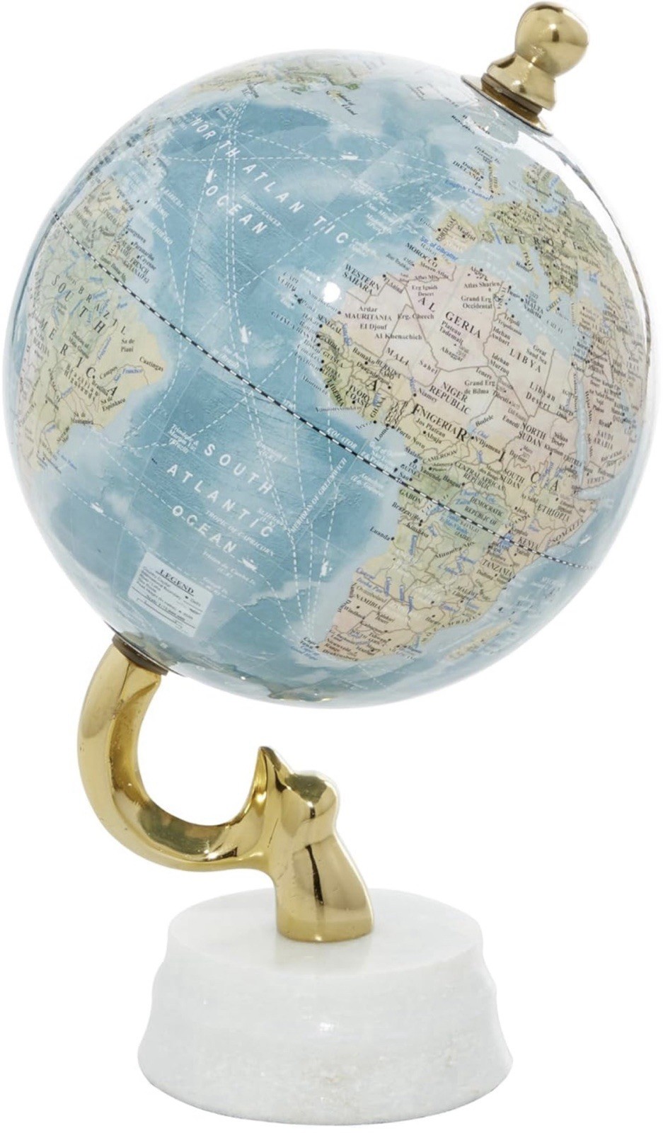 Deco 79 Aluminum Metal World Globe with Marble Base, Desk Globe 6" x 6" x 11"