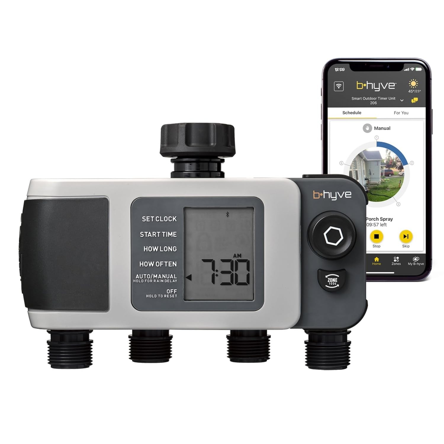 4-Port Smart Hose Watering Timer App Controlled Bluetooth Weather Adjusting