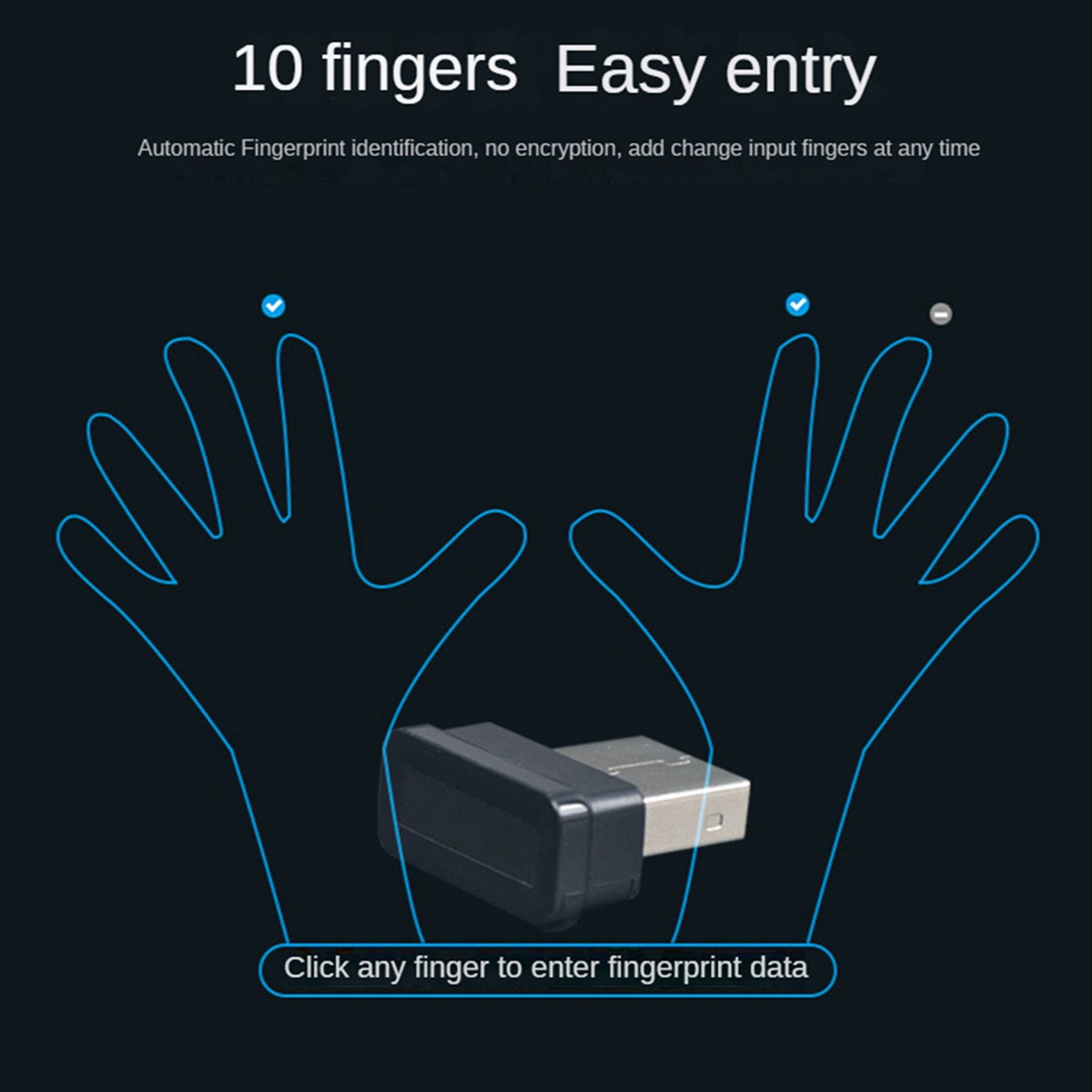 2X USB Fingerprint Reader for 10 Hello Biometrics Security Key H1P45075