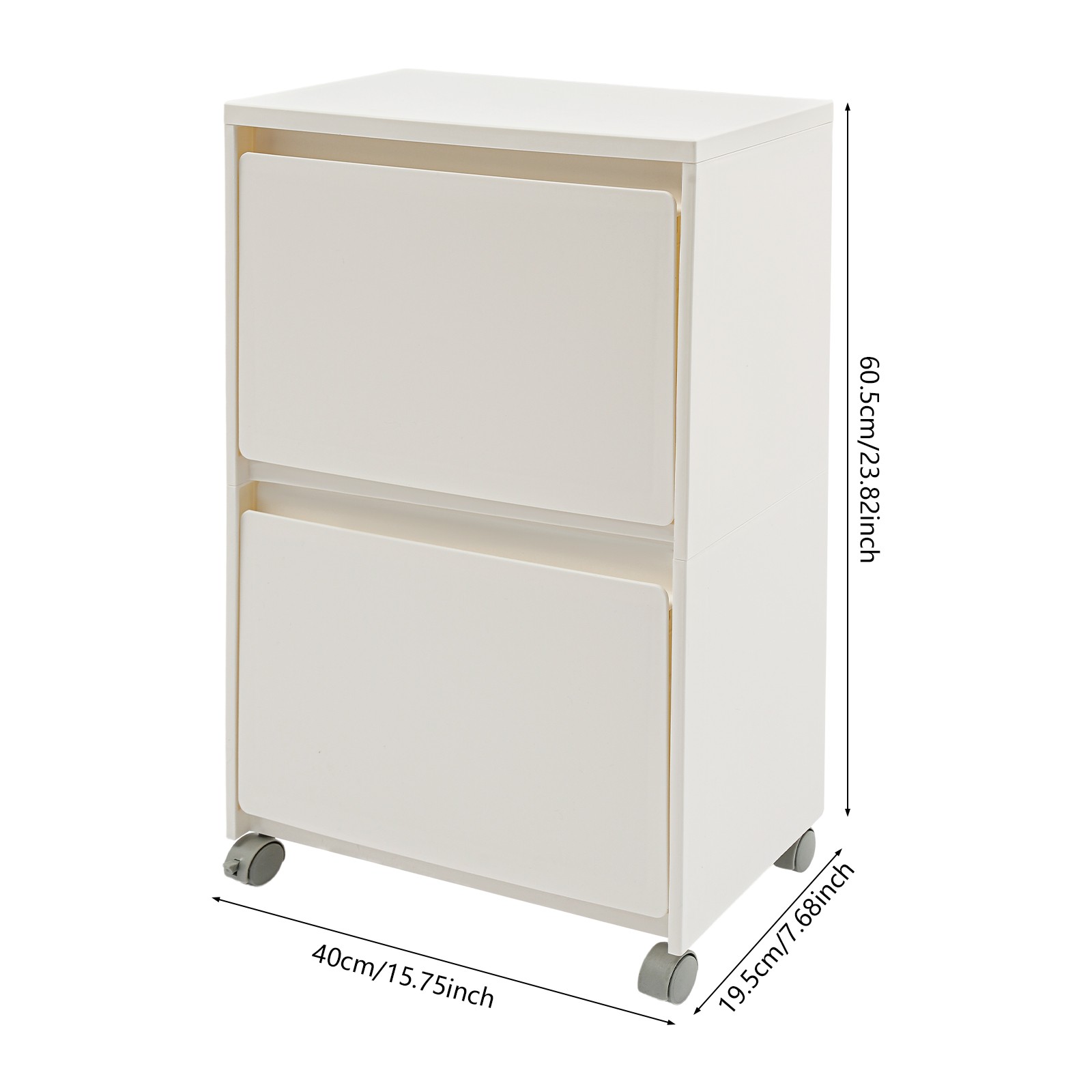 PP Cabinet 2-Tier Rolling Storage Cabinet Mobile Organizer White