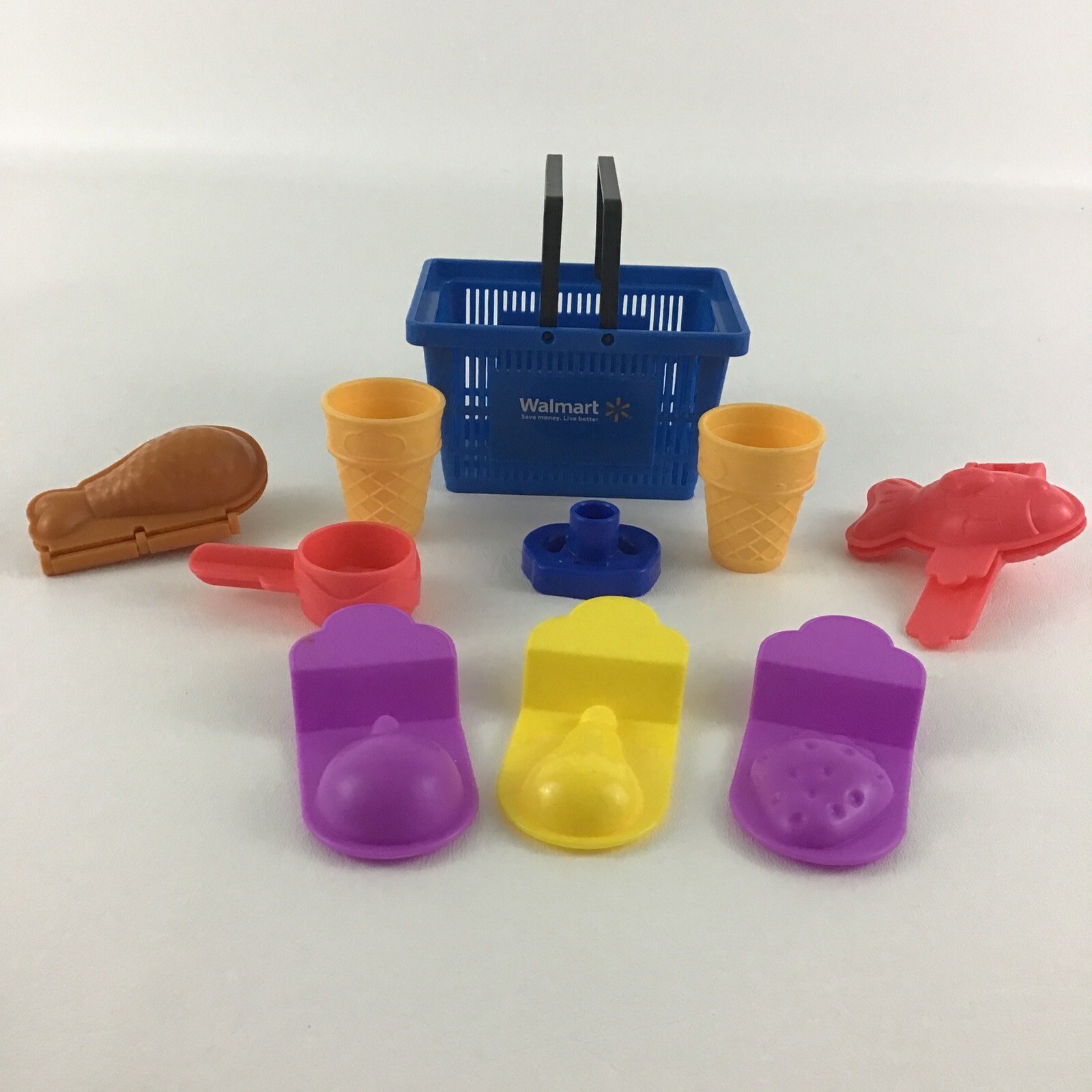 My Life As Shopping Trip Grocery Basket Walmart Play-Doh Molds Food Fish 10p Lot