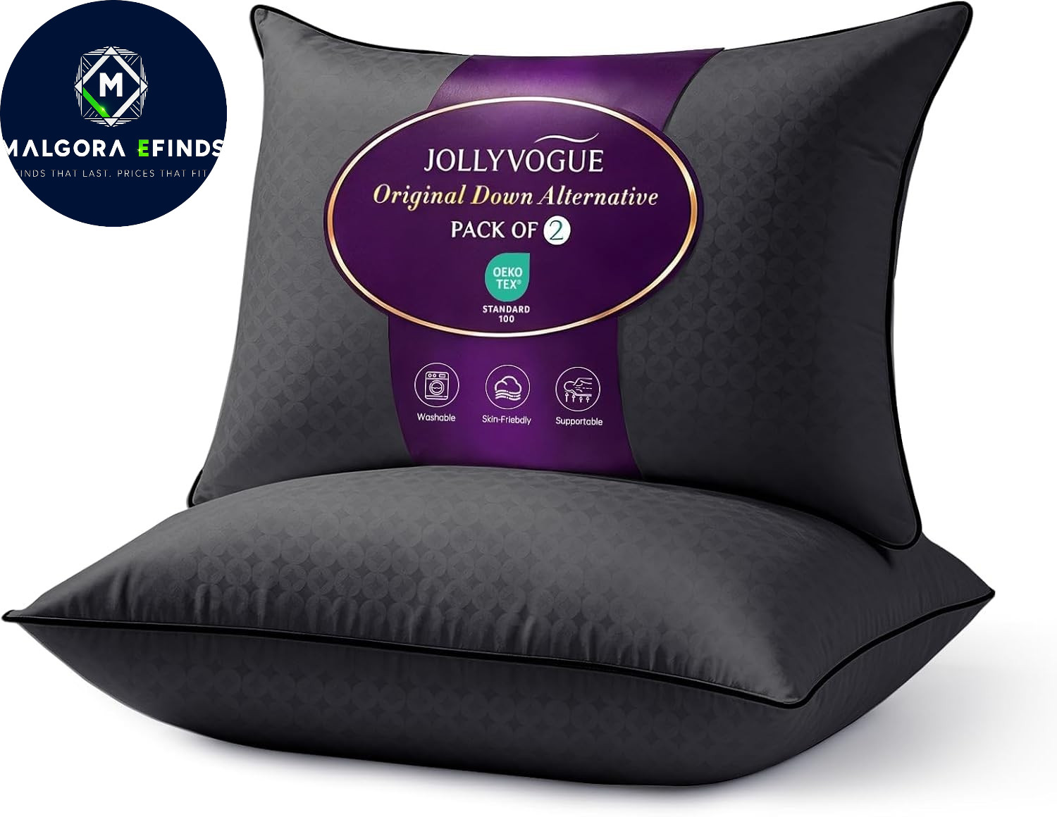 Queen Bed Pillows Set of 2 Firm Down Alternative Side Back Sleepers White/Black