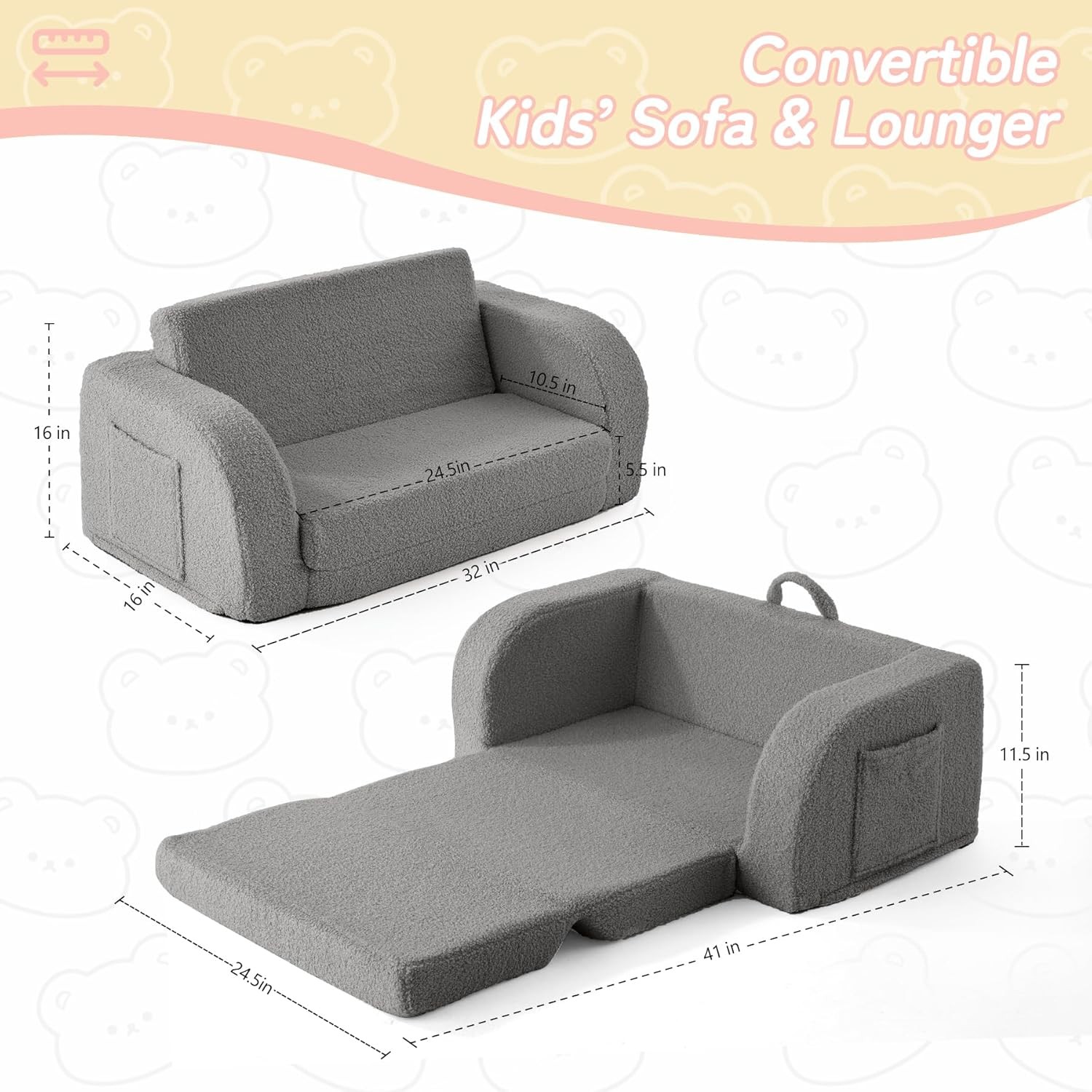 Toddler Couch 2-in-1 Toddler Chairs Comfy 1-3 Years Old Toddler Chair Girls
