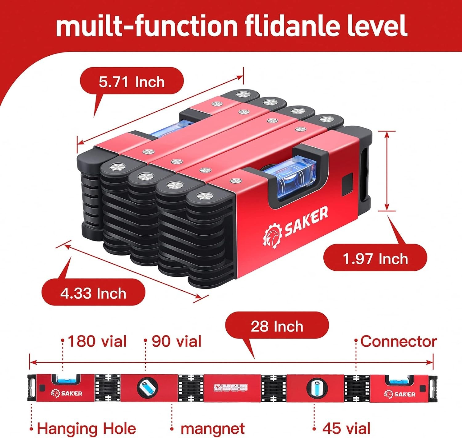 Multi-function Foldable Level, 28-Inch Level Tool,Father Day Gift for Him Her...