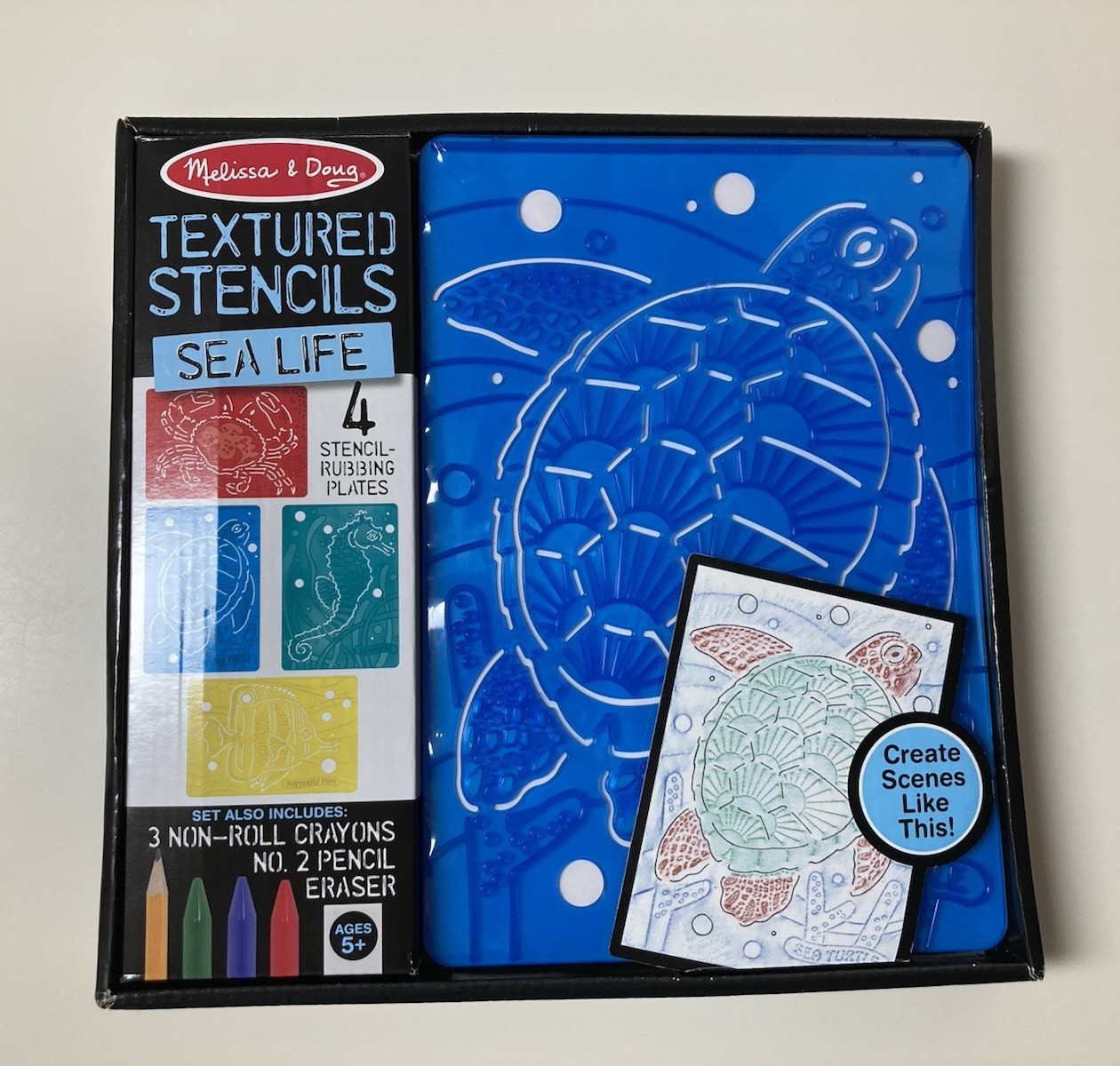 Melissa And Doug Textured Stencils Sea Life Set - Stencils, Crayons, Pencil +