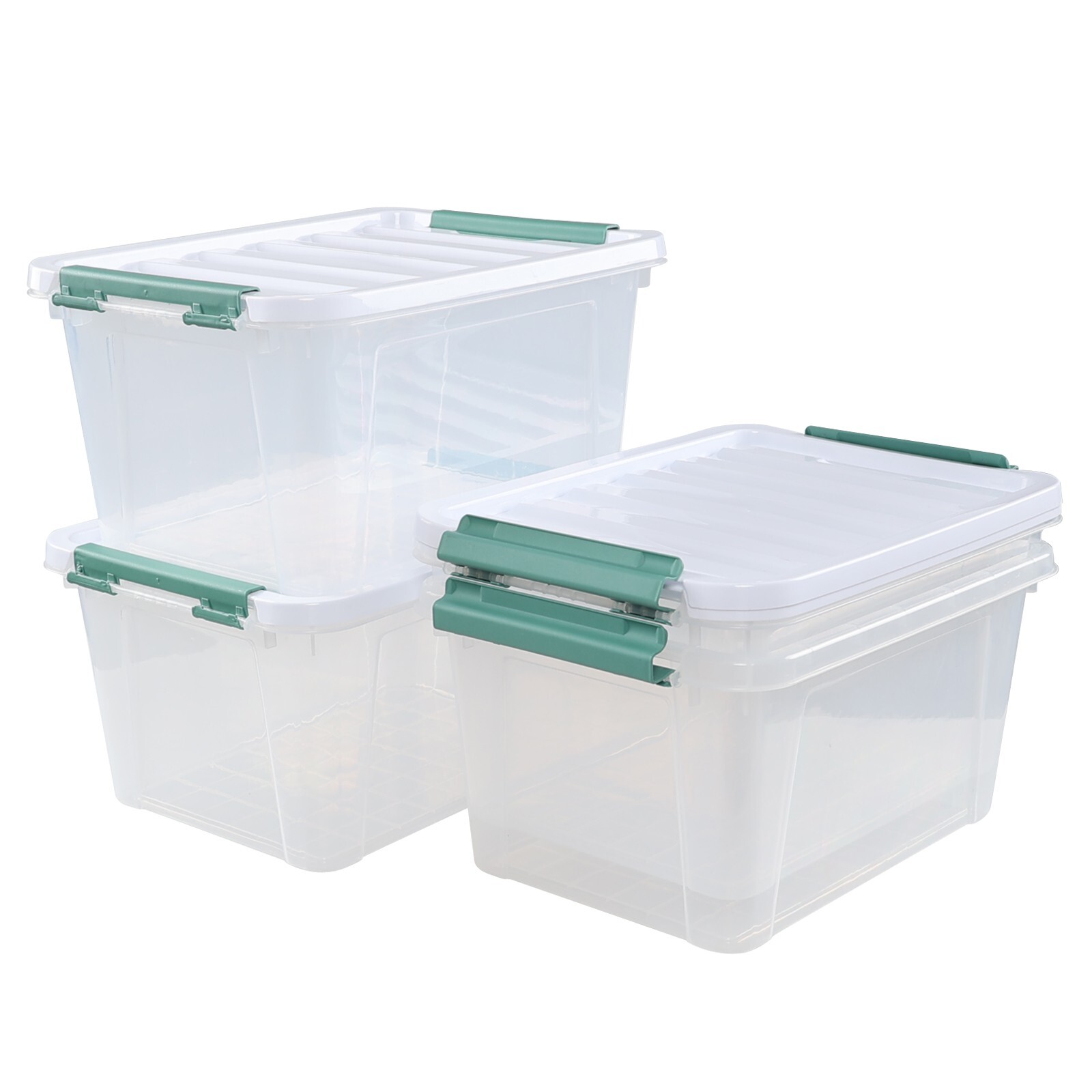 Ponpong 20 Quart Plastic Clear Storage Latching Boxes with Lids, 4 Packs