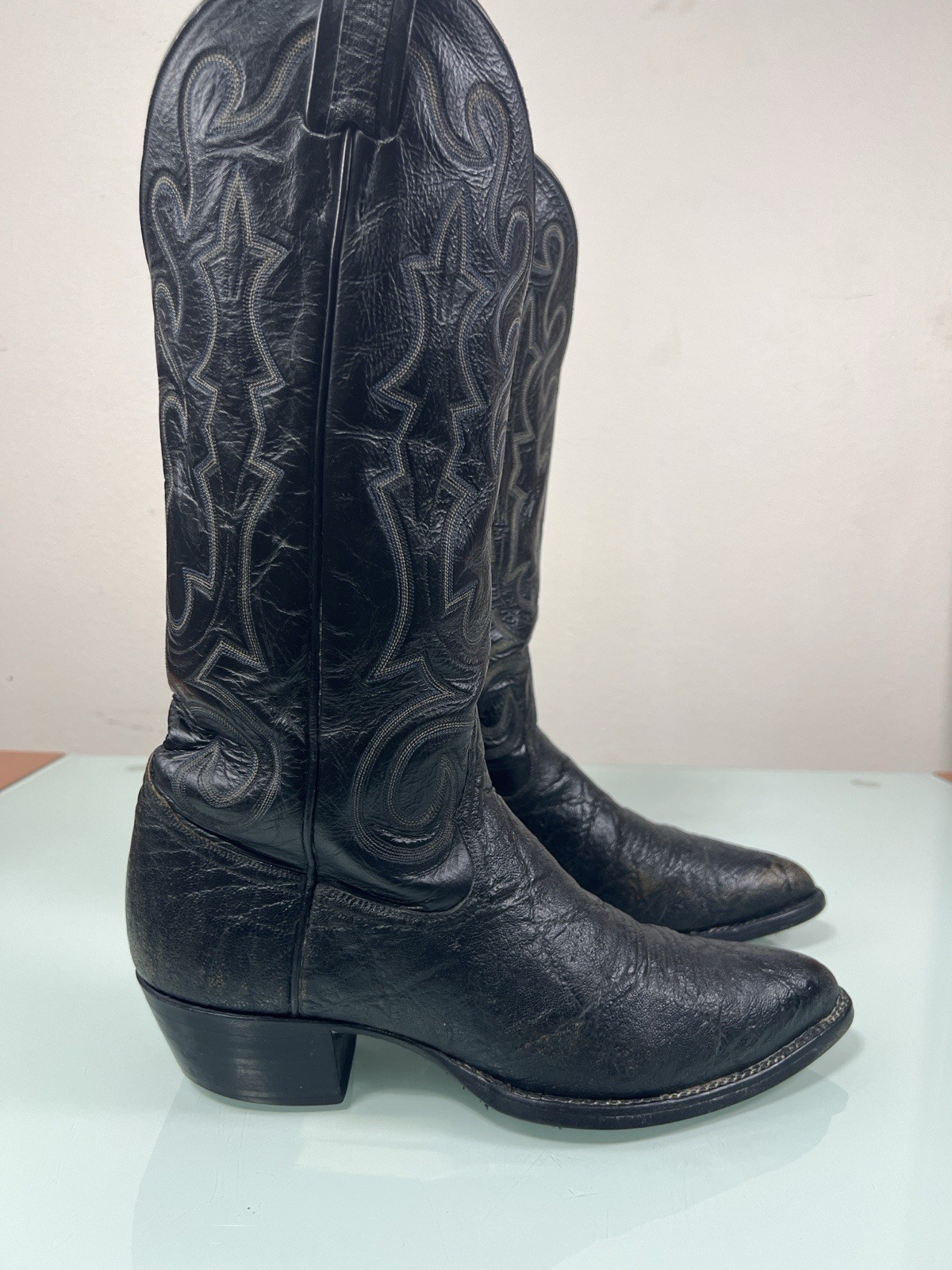 Vintage 90s Ben Miller Cowboy Boots Men's 8 Black Leather Western