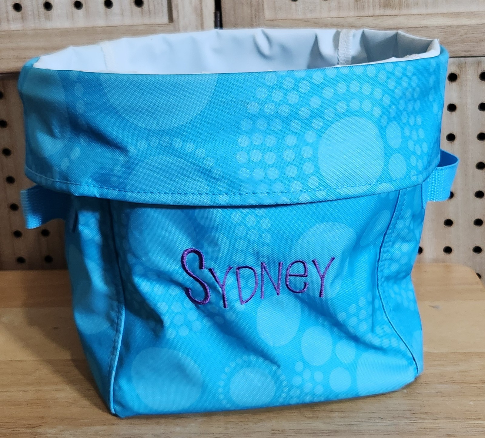 31 Thirty One 9" Large Round Utility Collapsible Bin Aqua Circle Spirals Blue