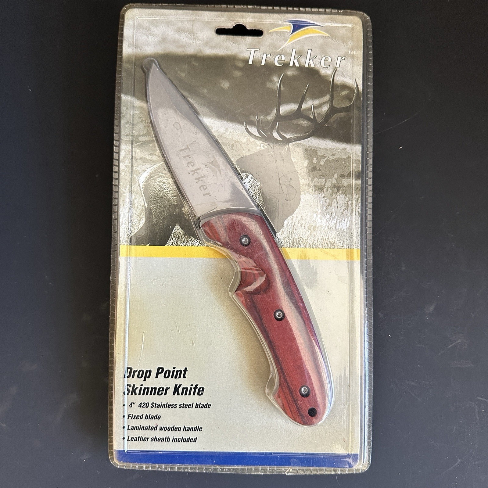 Trekker Drop Point Skinner Knife With 4” Fixed Blade, New, Sealed