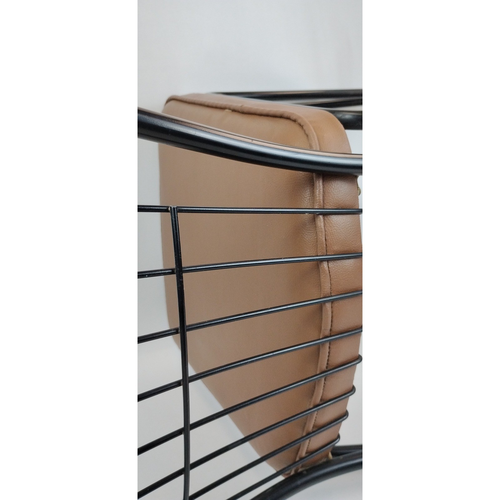 Daystrom 1970s Wrought Iron Wire Mesh Dining Chair Tan Vinyl Seat