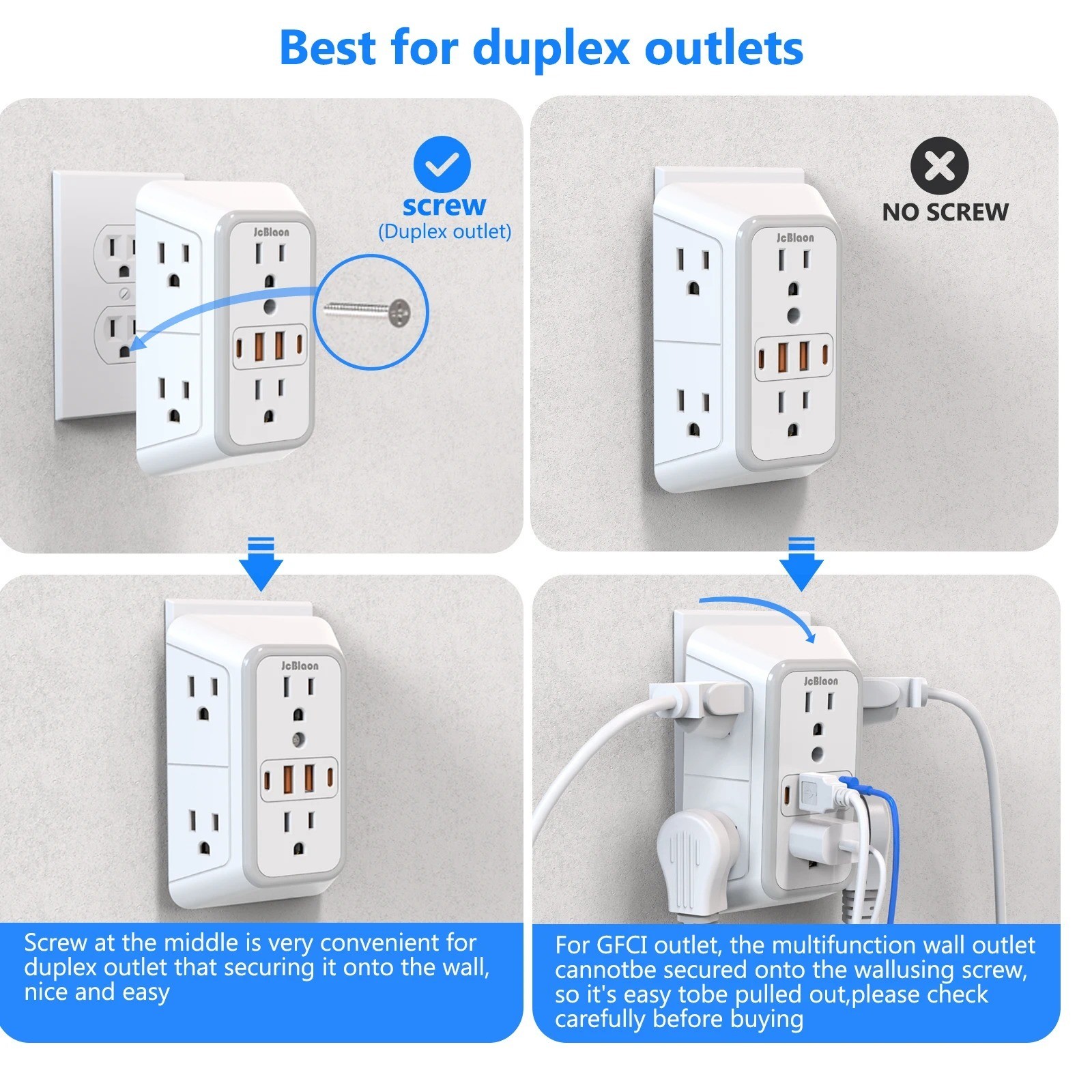 6Outlet Extender Surge Protector Multi Plug Wall Adapter 2USB Charger Ports with