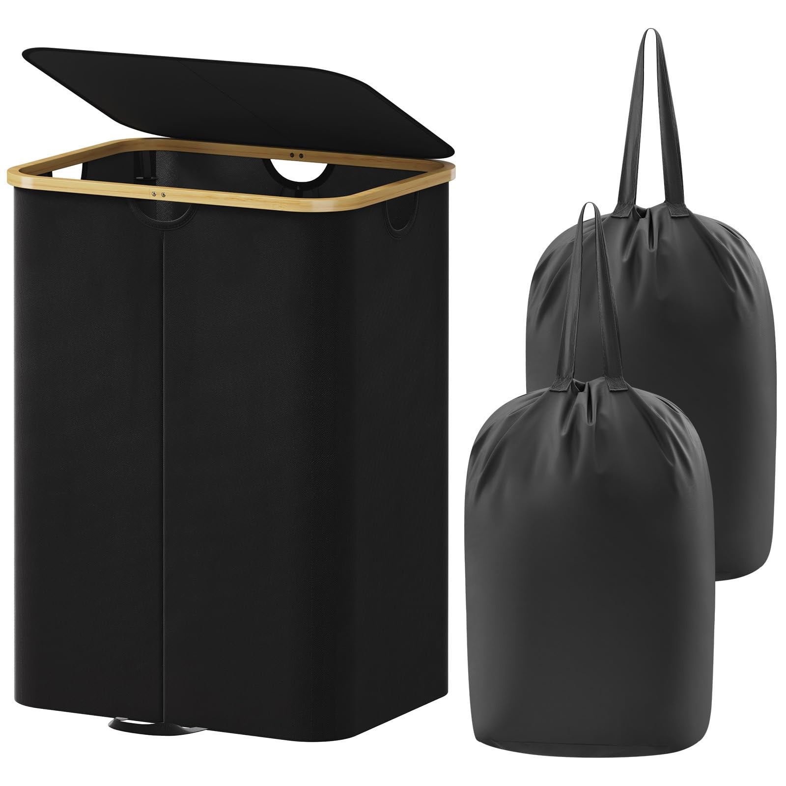 Lifewit 150L Double Laundry Hamper with Lid, Large Basket 150L, Black