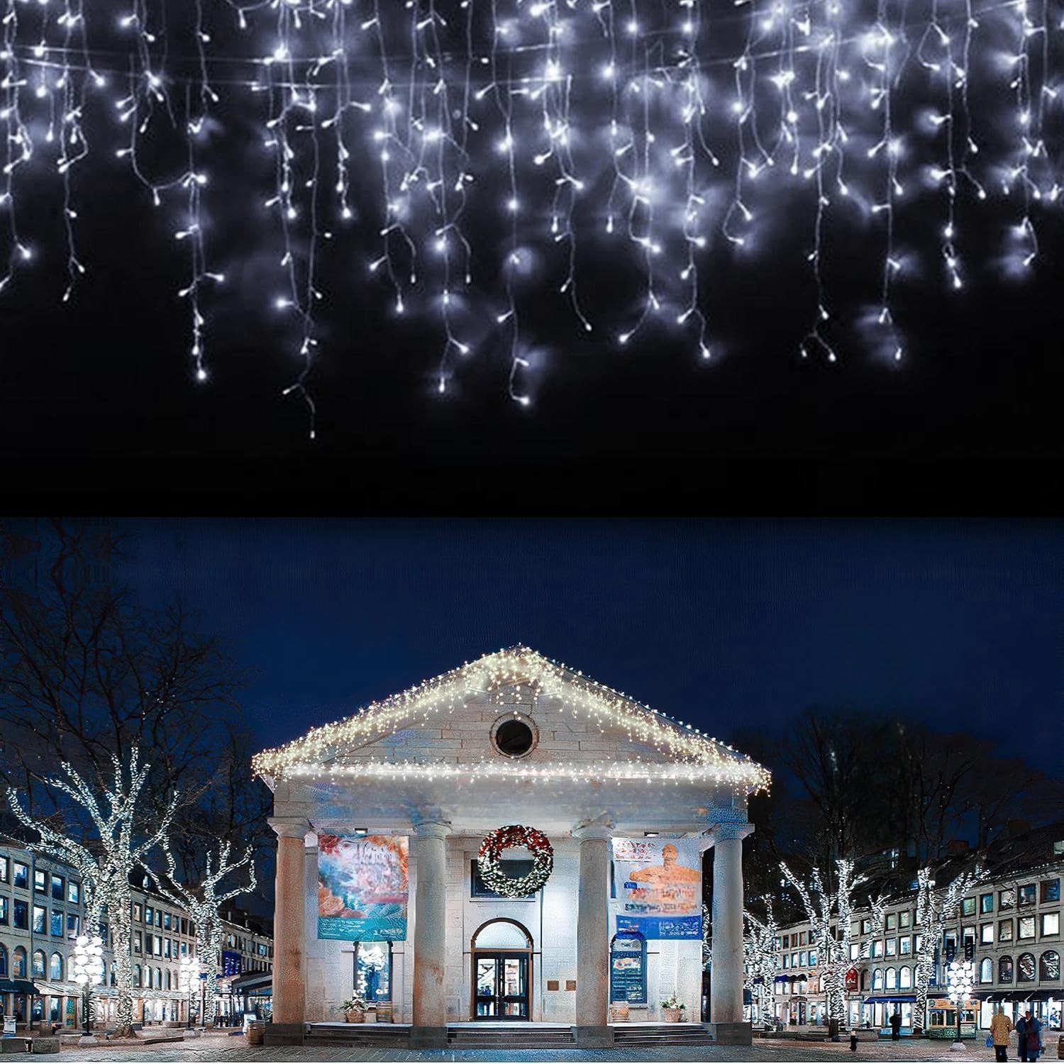 LANFU 400 LED,32 feet,75 Drops Icicle Lights Clust Christmas Lights Outdoor I...
