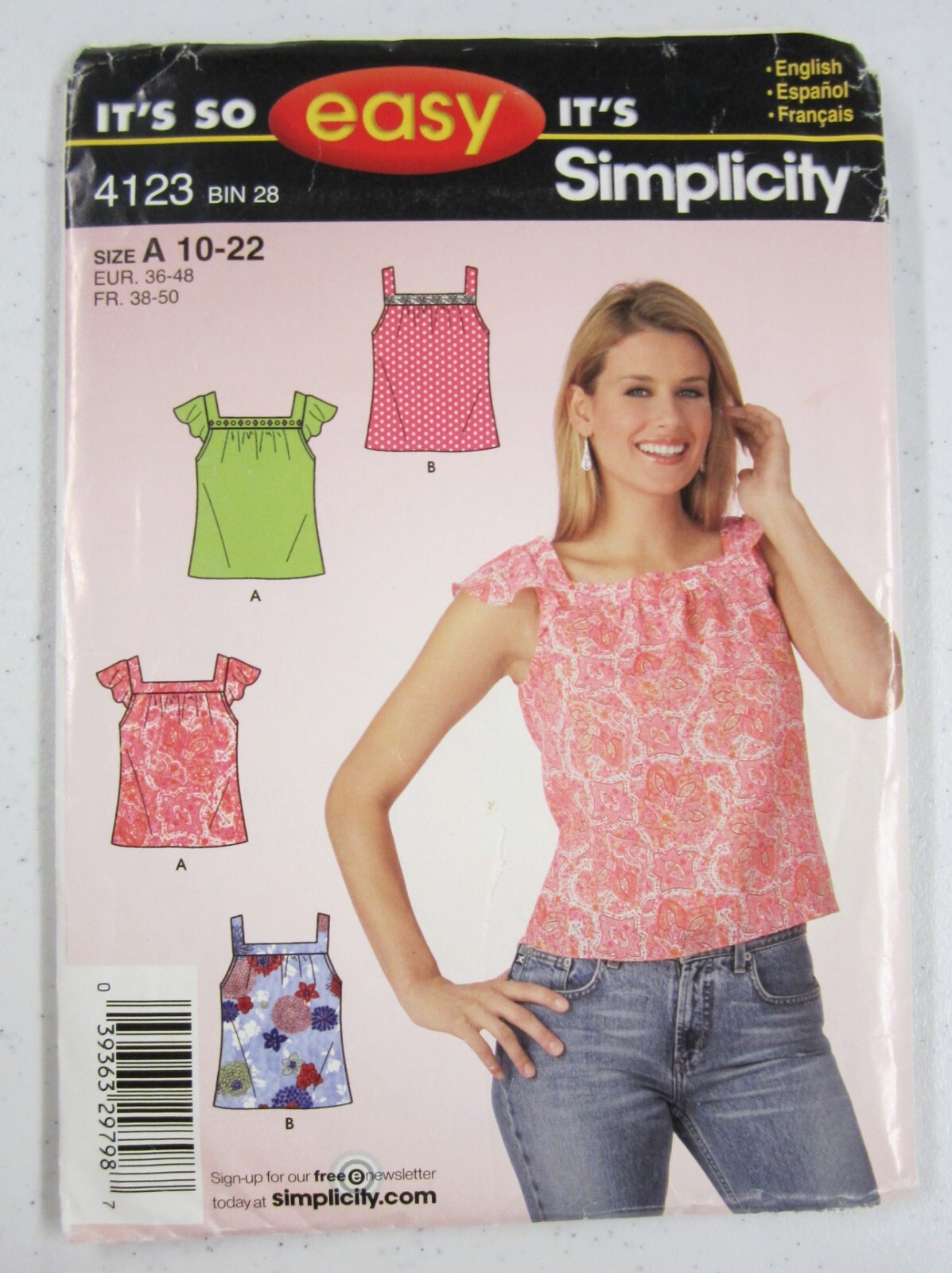 Simplicity 4123 Sewing Pattern Top Misses' Sizes 10-22 Uncut