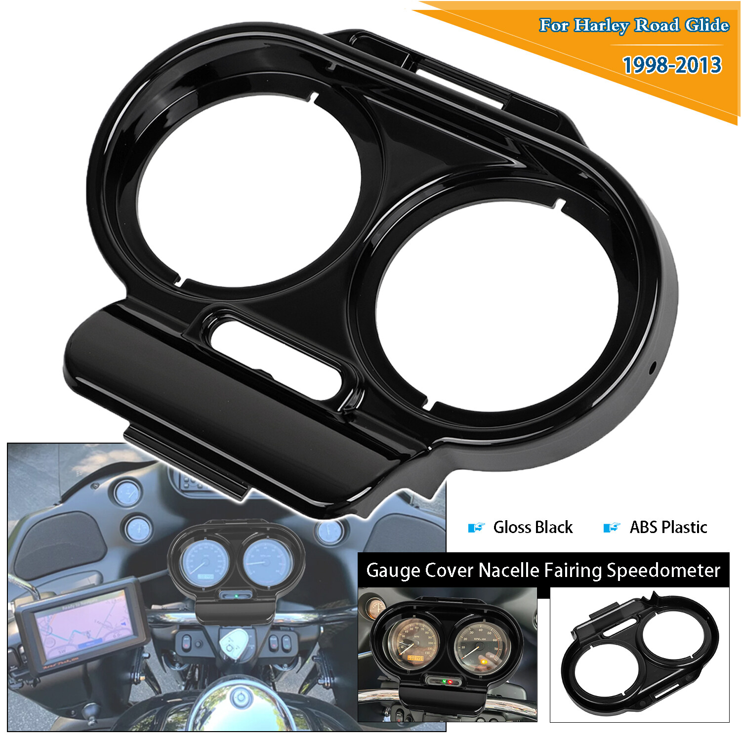 Gloss Black Gauge Cover Nacelle Fairing Speedometer For Harley Road Glide FLTRU
