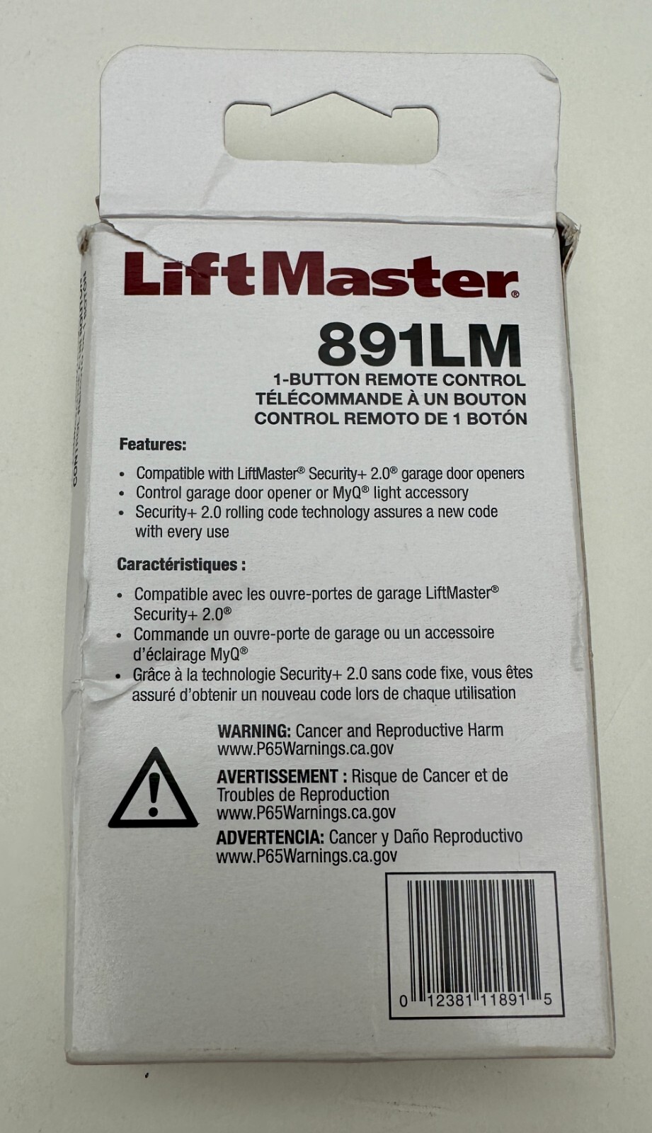 Liftmaster 891LM Garage Door Opener Transmitter 1-Button Remote Control