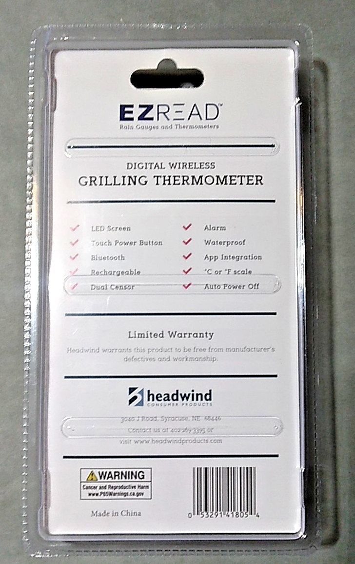 EZ Read Digital Wireless Grilling Thermometer, Factory Sealed