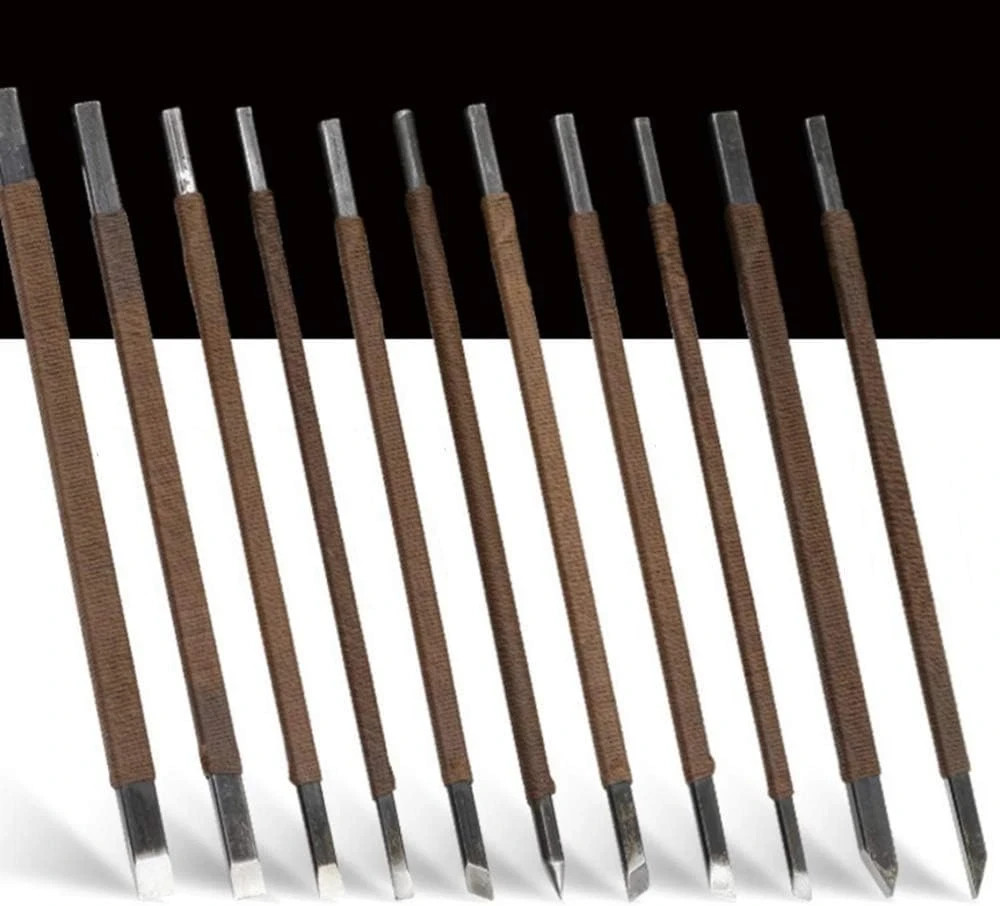 Stone Carving Tools, 11 Pcs Stone Seal Craft Engraving Wood Carving Tools Gra