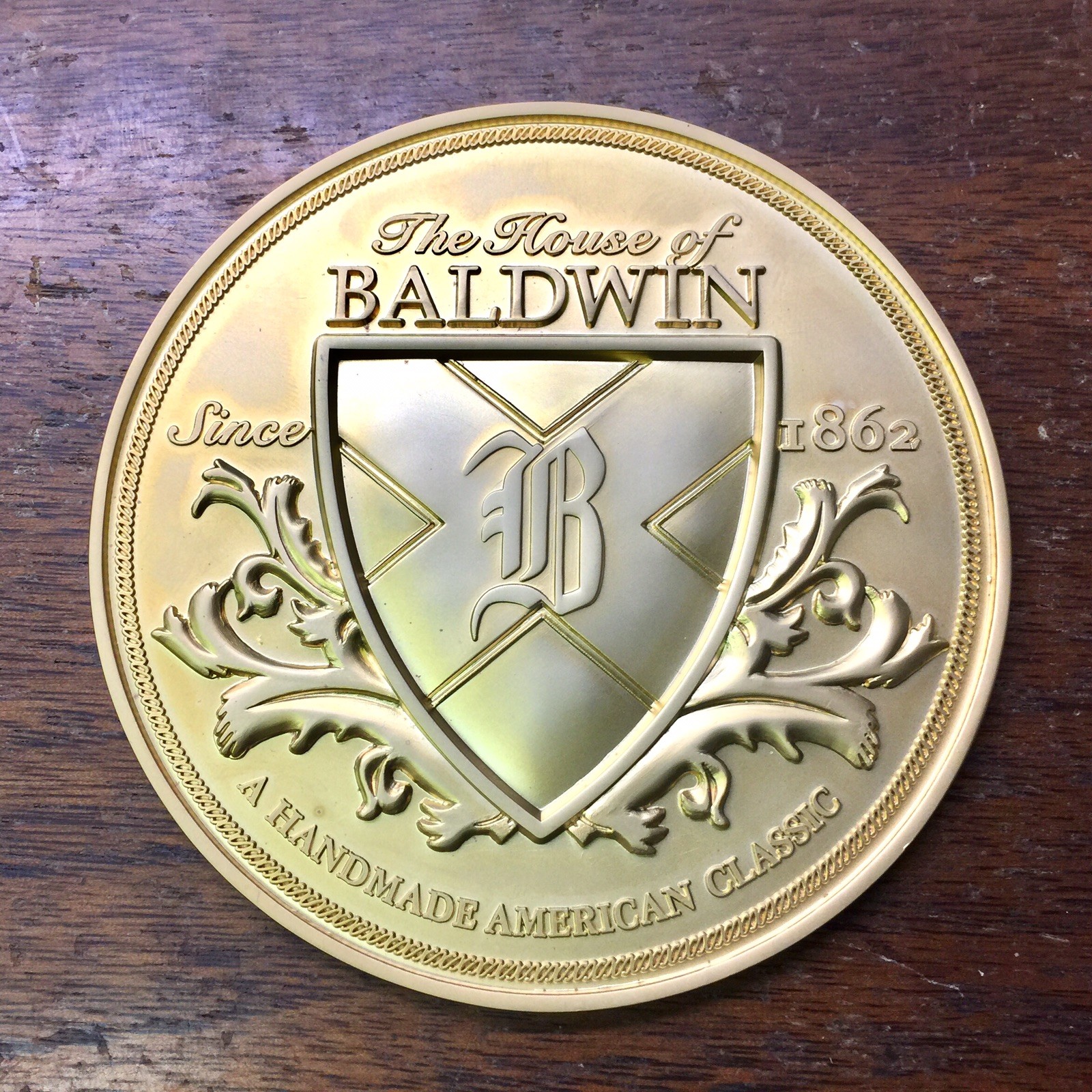 House of Baldwin Since 1862 Round Piano Metal Plate/Cabinet Medallion/Decal Gold