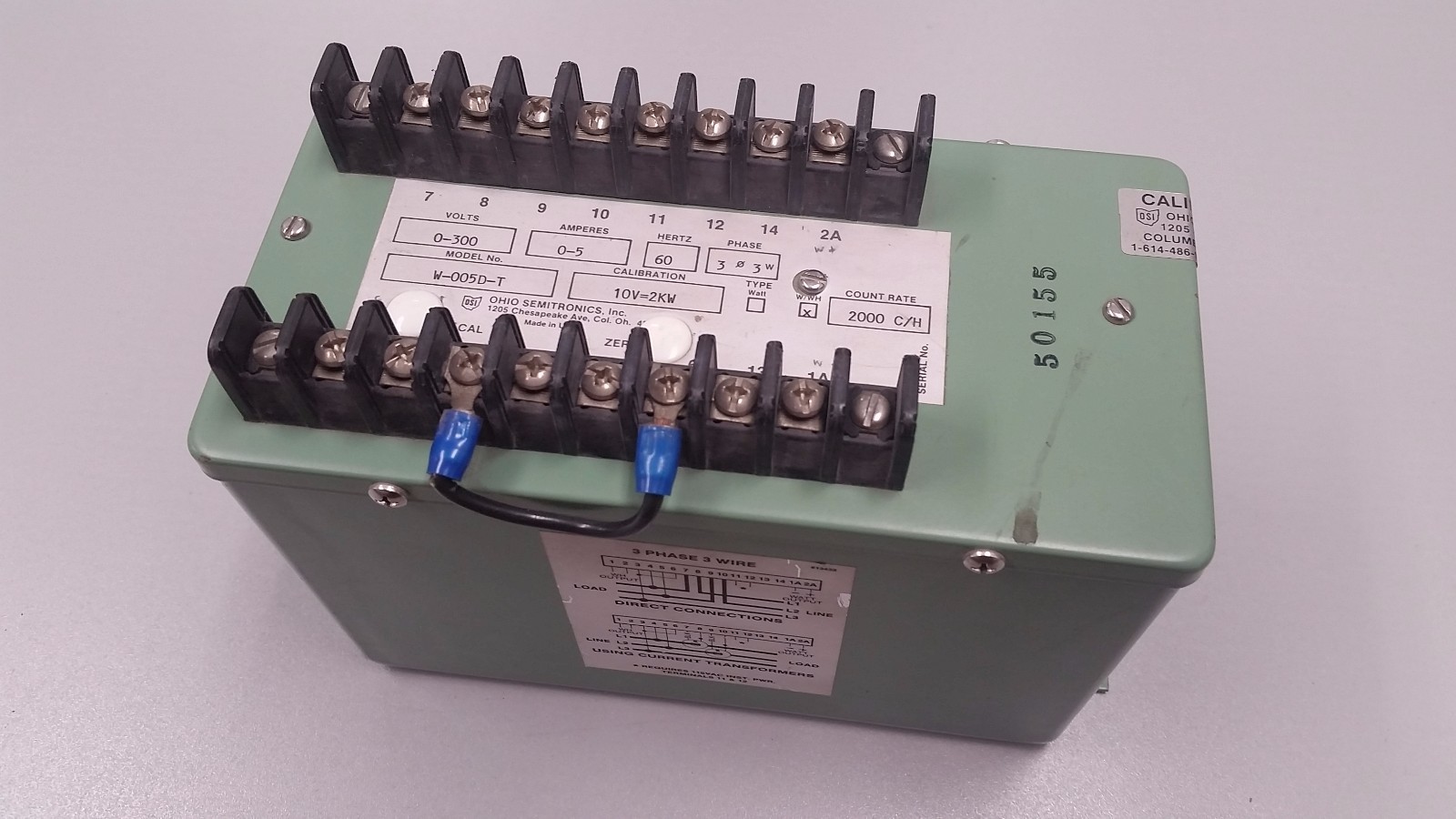OHIO SEMITRONICS W-005D-T TRANSDUCER 3 Ph. 3W 300 VAC 5 Amps 2000 C/H count rate