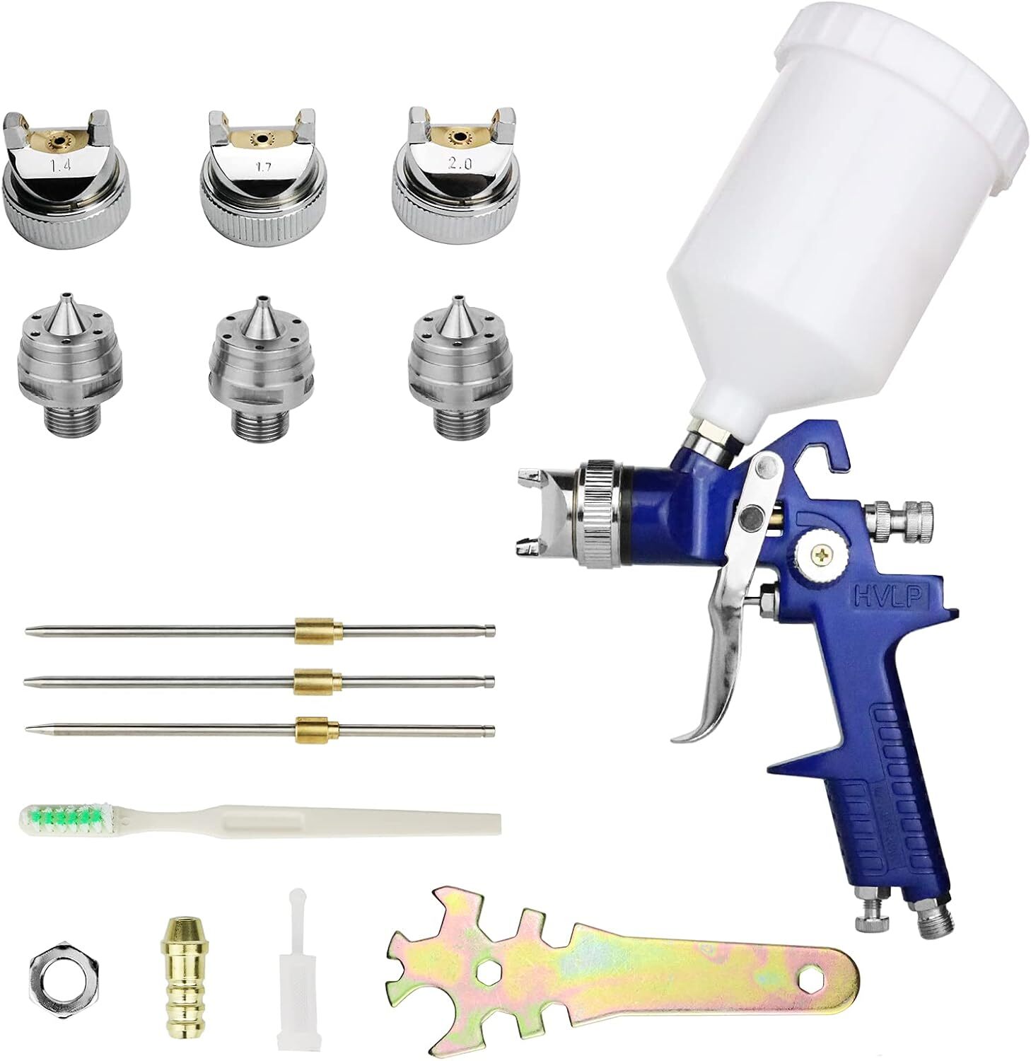 HVLP Spray Gun with Replaceable 1.4mm 1.7mm 2.0mm Nozzles Needle Cap Automoti...