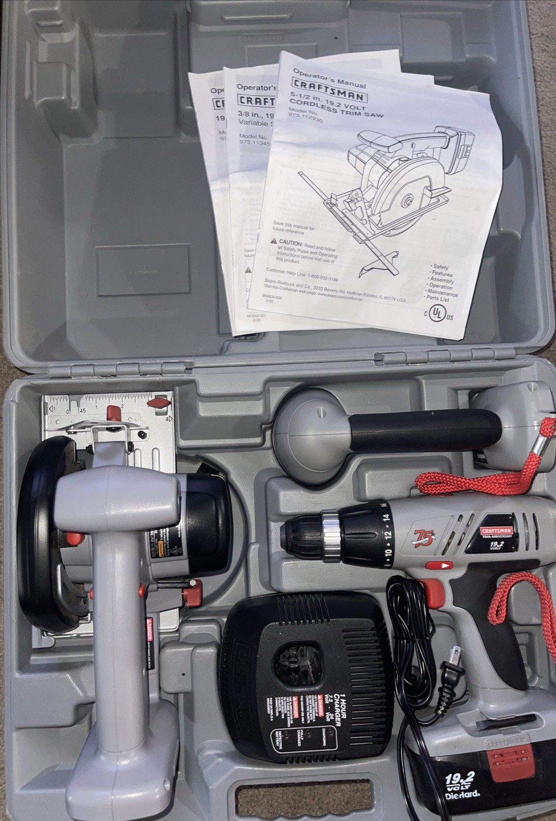 Craftsman 75th Anniversary Power Tool Set in Deep Hard Shell Case IN EUC