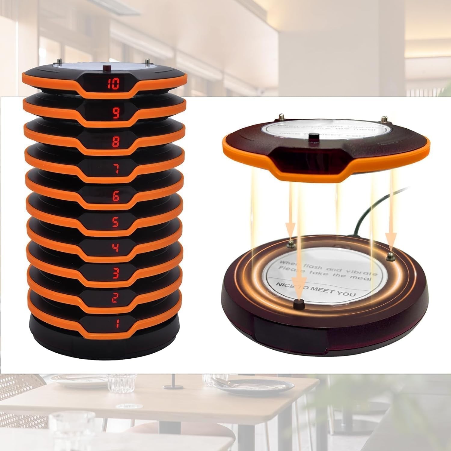 Durable Rechargeable Restaurant Paging System with 16 Buzzers and Charging Bases