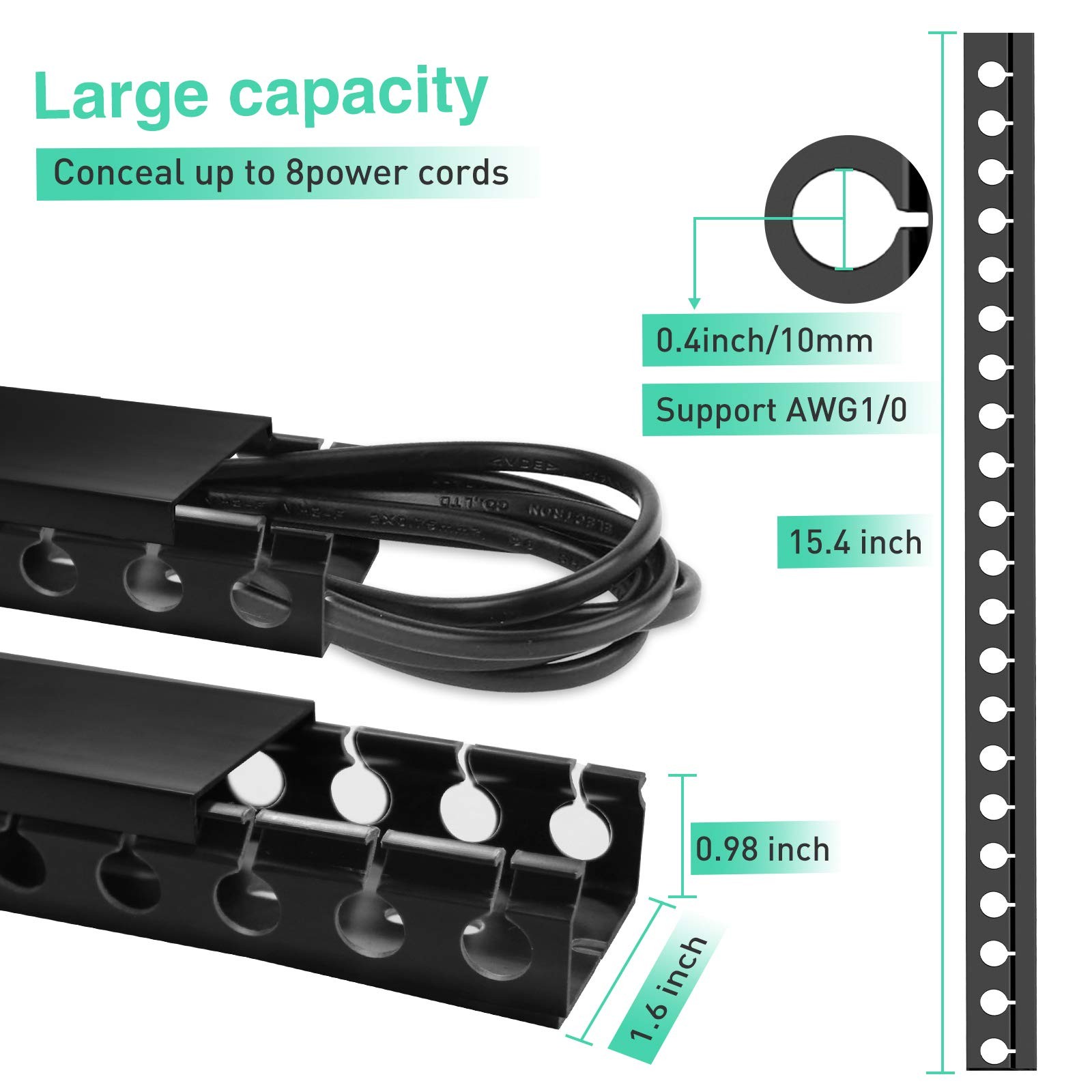 Updated Cable Raceway Kit - 31 (2X15.4) Inch Open Slot Wire 2 Pack, Black