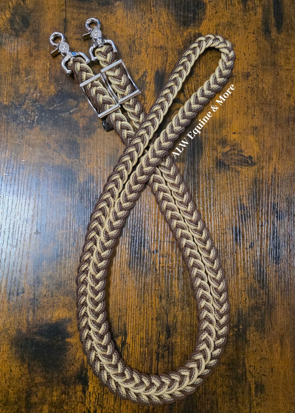 BRAND NEW Brown & Gold 8ft Adjustable Paracord Reins By ALW Equine