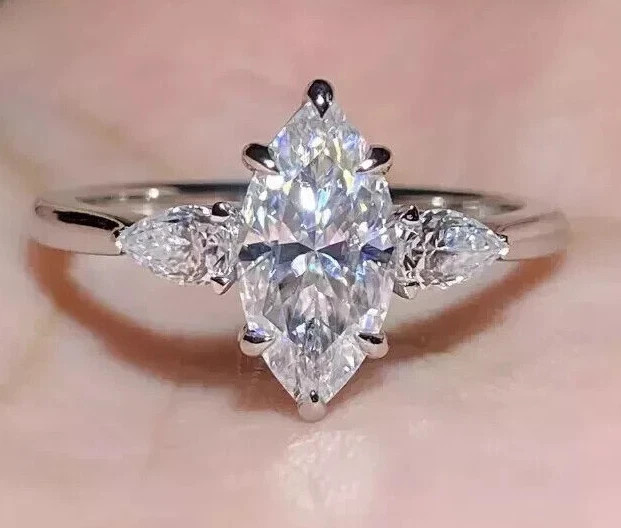 Prong Setting 2.90 Ct Moissanite Marquise Cut Engagement Wedding Ring